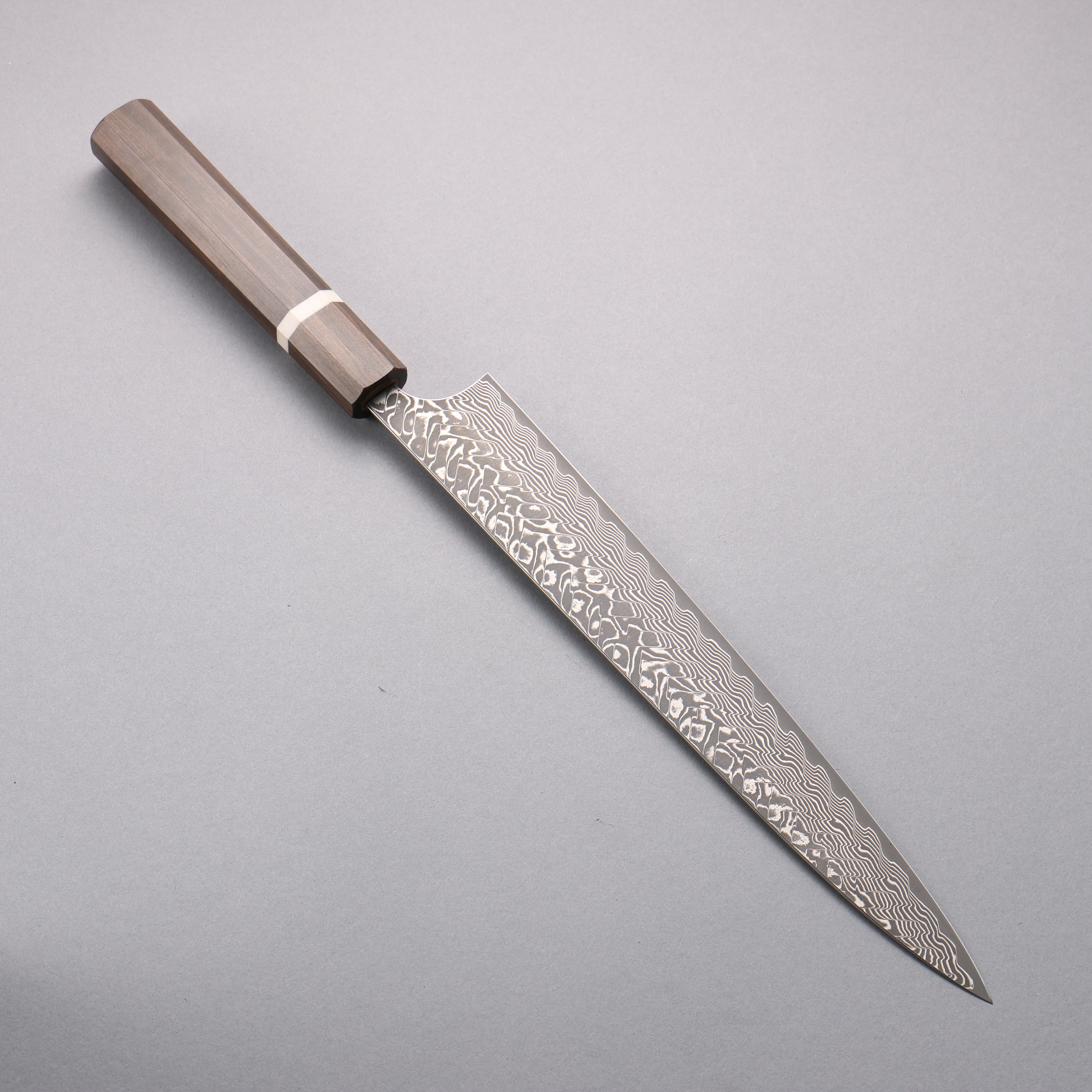 Yoshimi Kato SG2 Black Damascus Sujihiki 270mm Sandalwood with White Ring Handle - Seisuke Knife