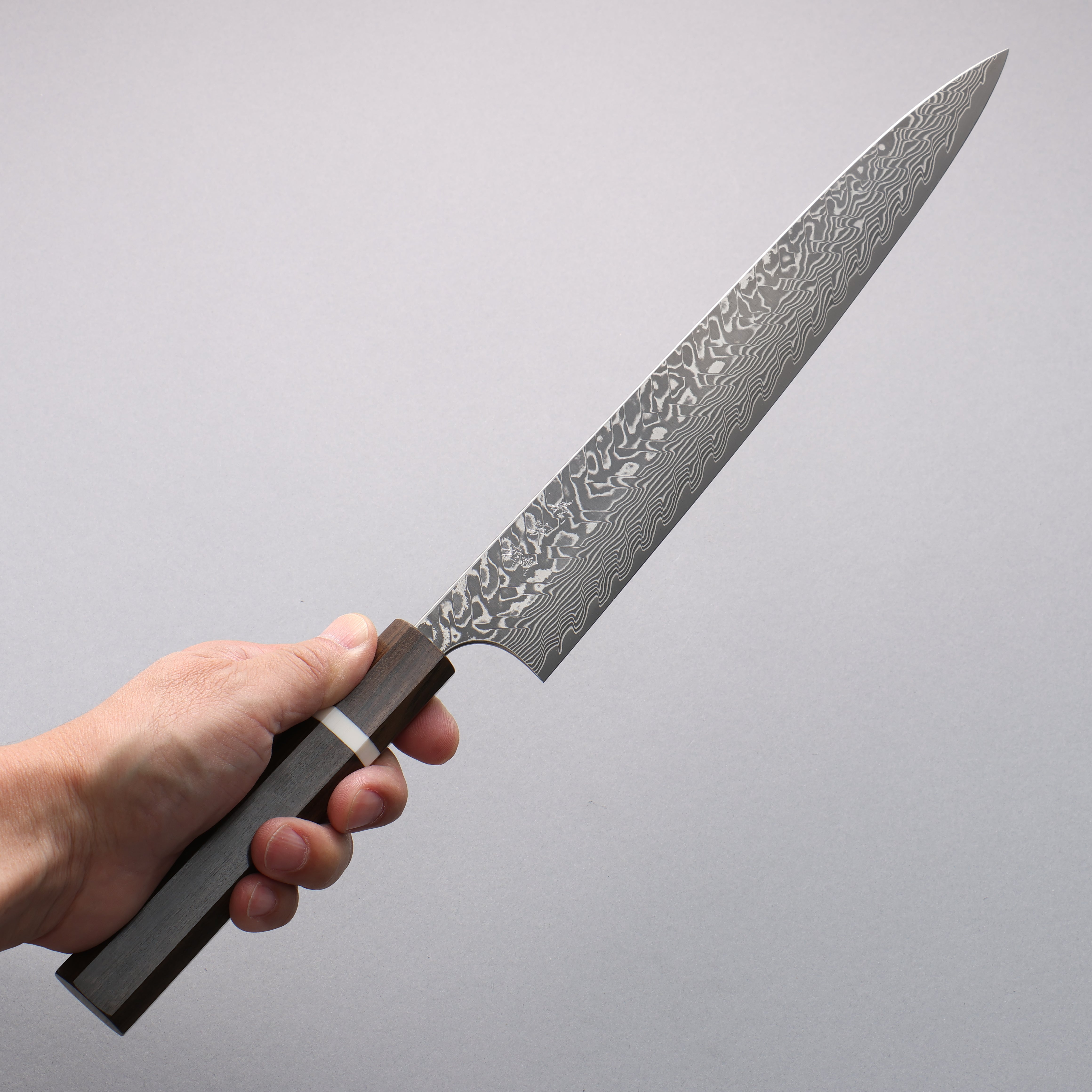 Yoshimi Kato SG2 Black Damascus Sujihiki 270mm Sandalwood with White Ring Handle - Seisuke Knife