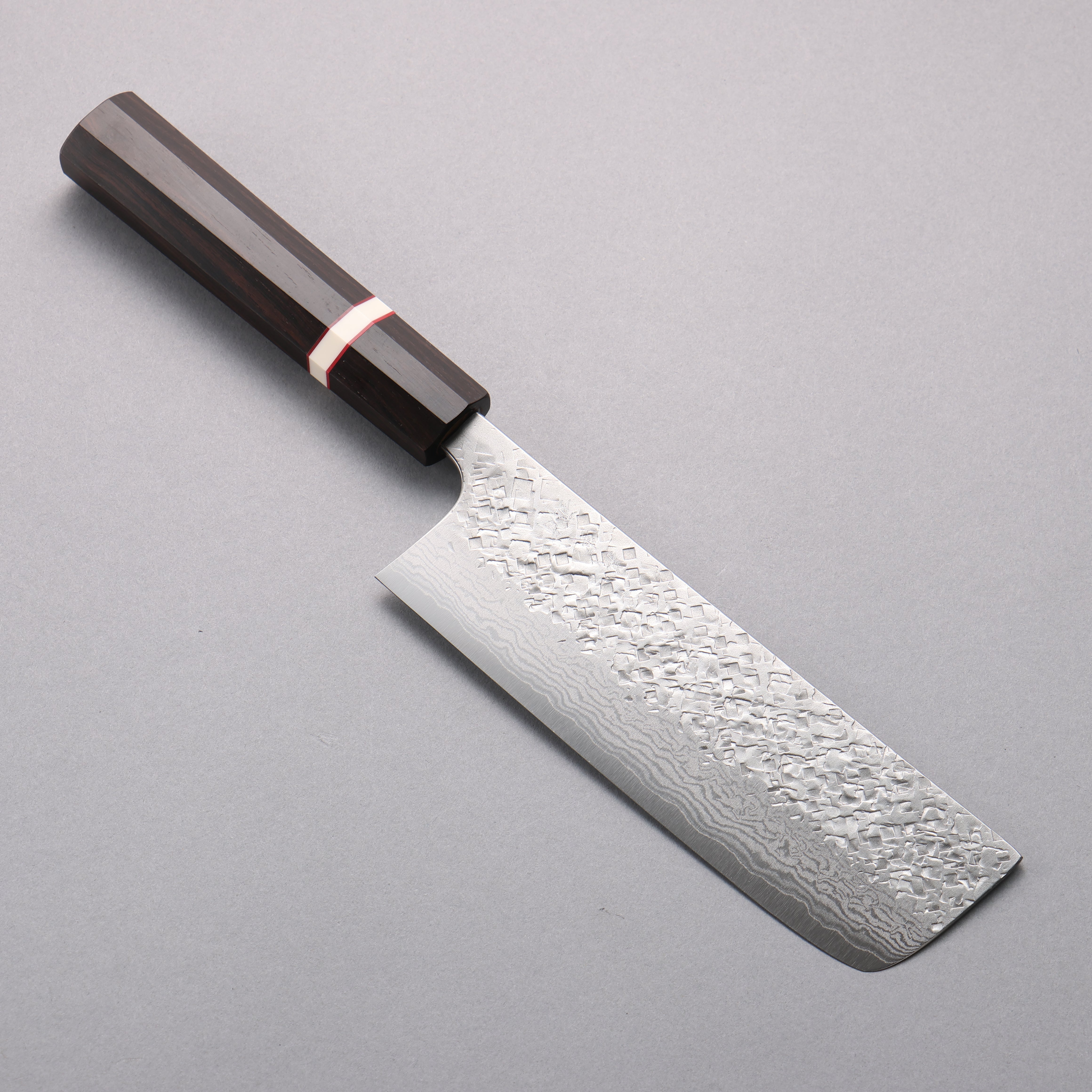 Yoshimi Kato VG10 Damascus Hammered(square) Nakiri 165mm Ebony (White Ring) Handle - Seisuke Knife