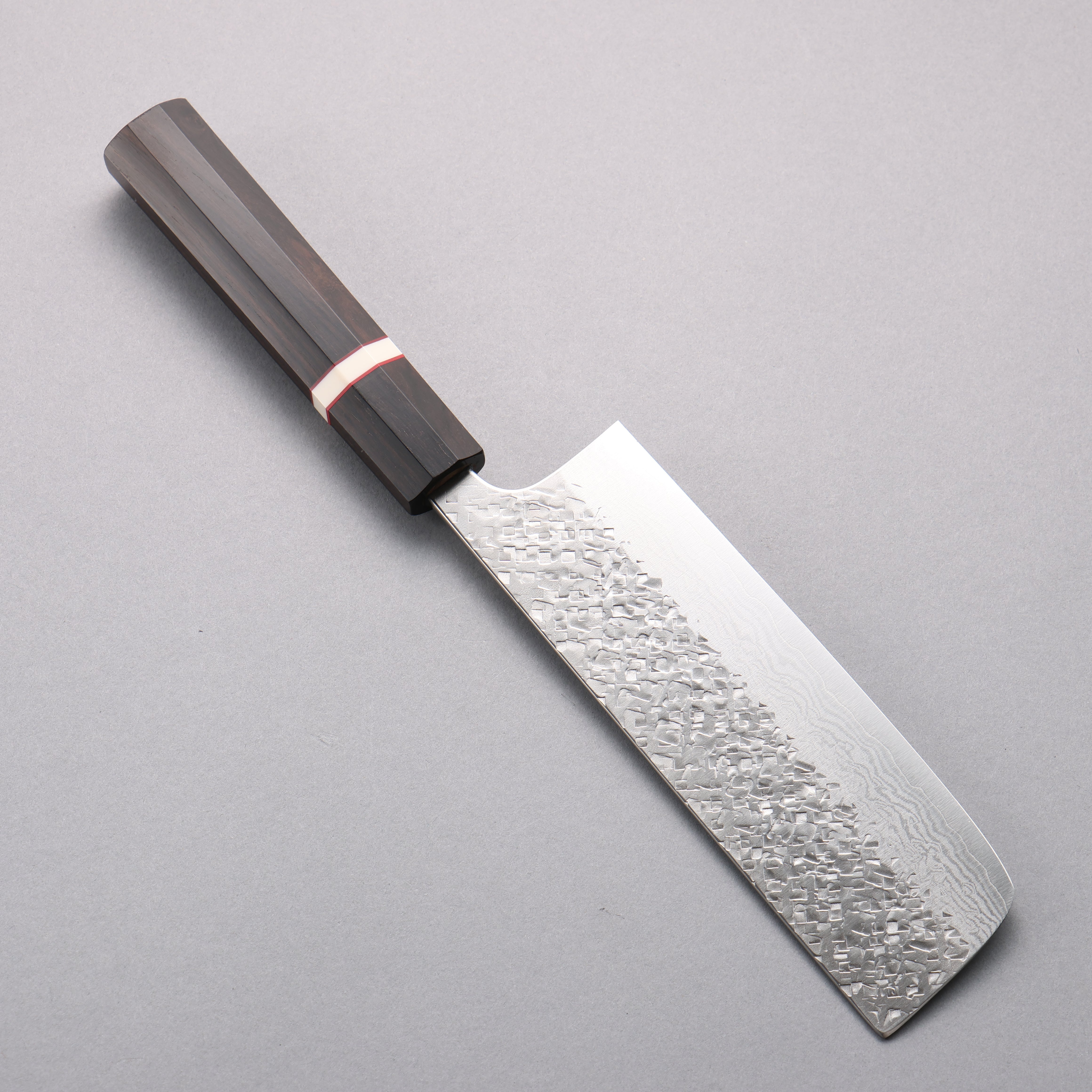 Yoshimi Kato VG10 Damascus Hammered(square) Nakiri 165mm Ebony (White Ring) Handle - Seisuke Knife