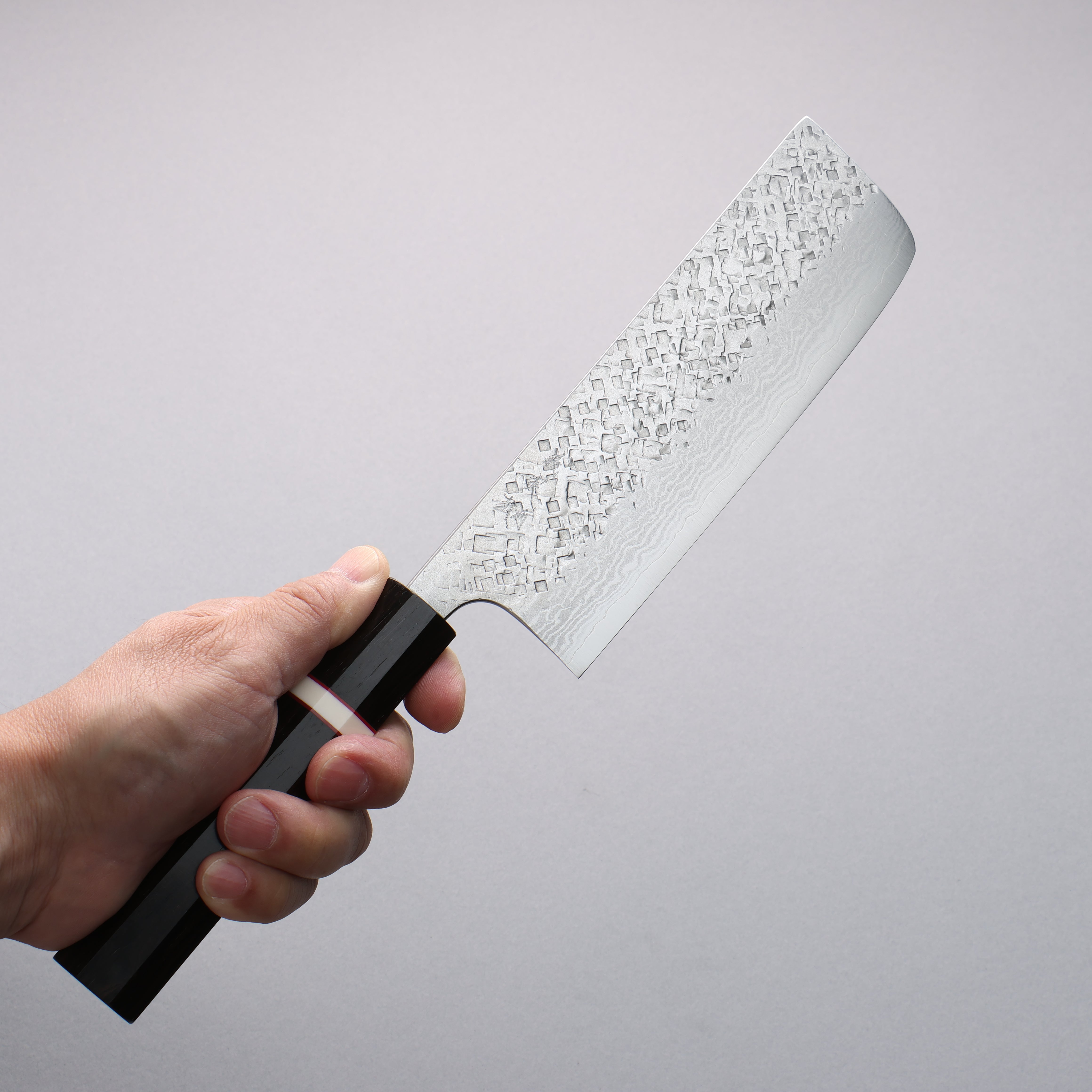 Yoshimi Kato VG10 Damascus Hammered(square) Nakiri 165mm Ebony (White Ring) Handle - Seisuke Knife
