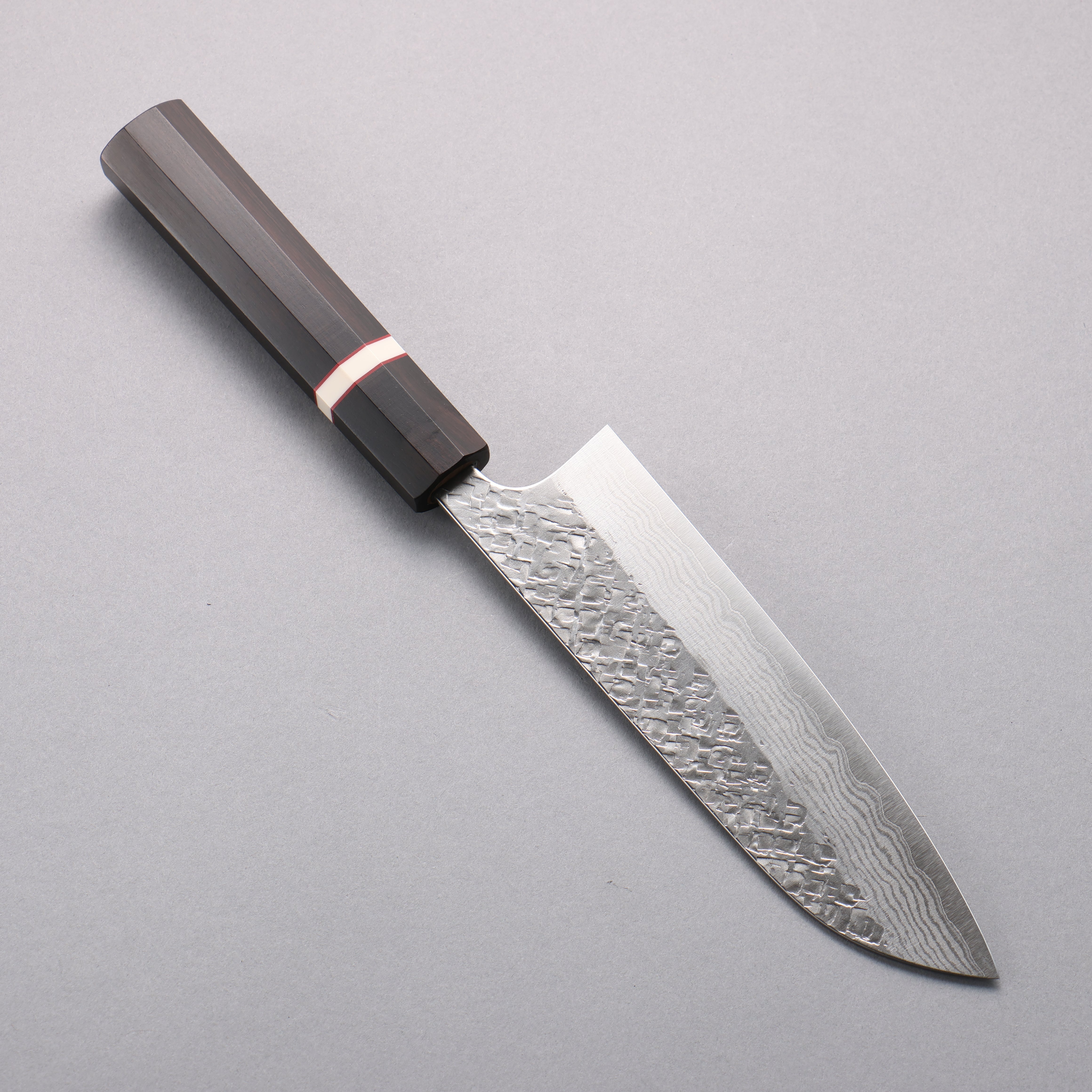 Yoshimi Kato VG10 Damascus Hammered(square) Santoku 170mm Ebony (White Ring) Handle - Seisuke Knife