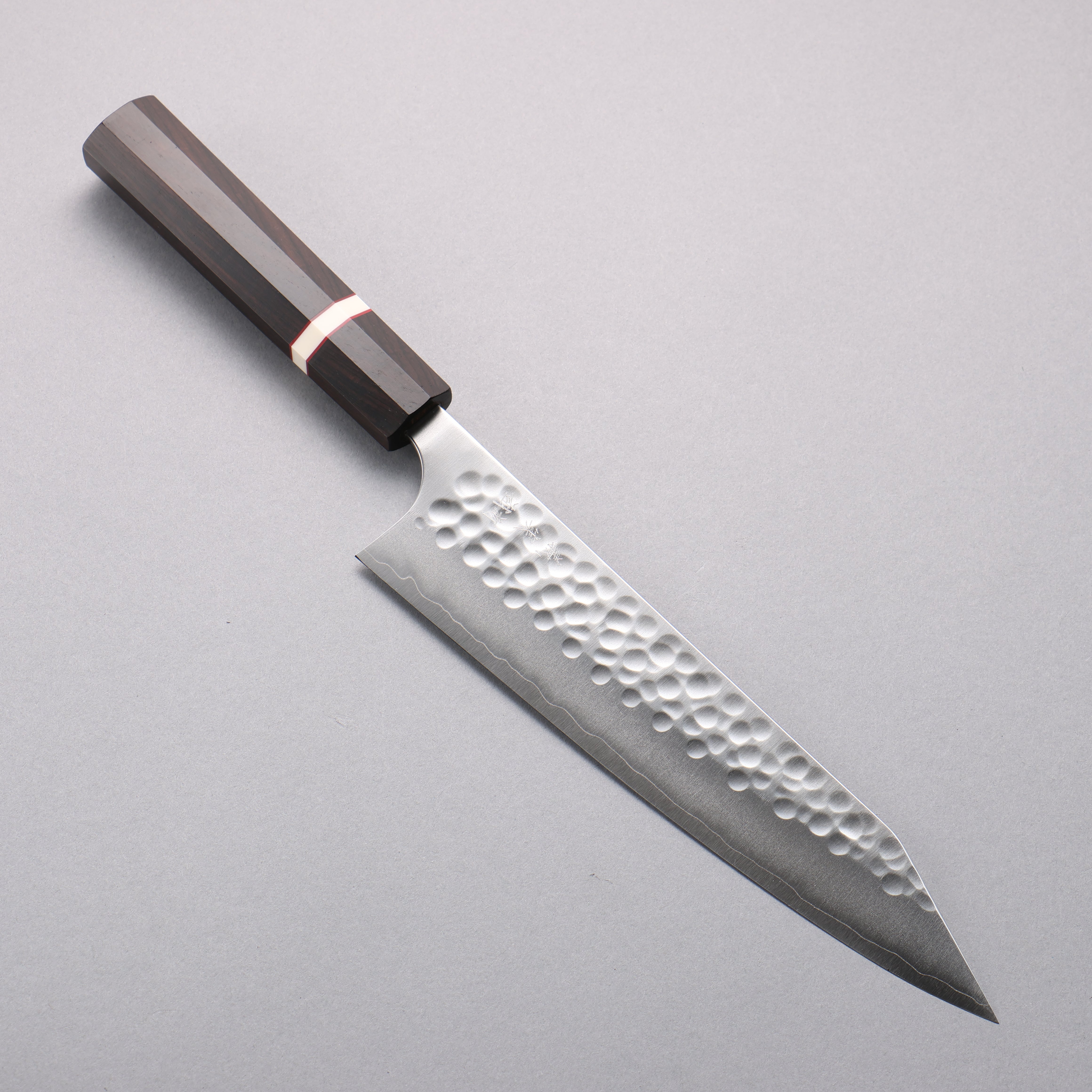 Yoshimi Kato Silver Steel No.3 Hammered(Maru) Migaki Finished Kiritsuke Gyuto 210mm Sandalwood with White Ring Handle - Seisuke Knife