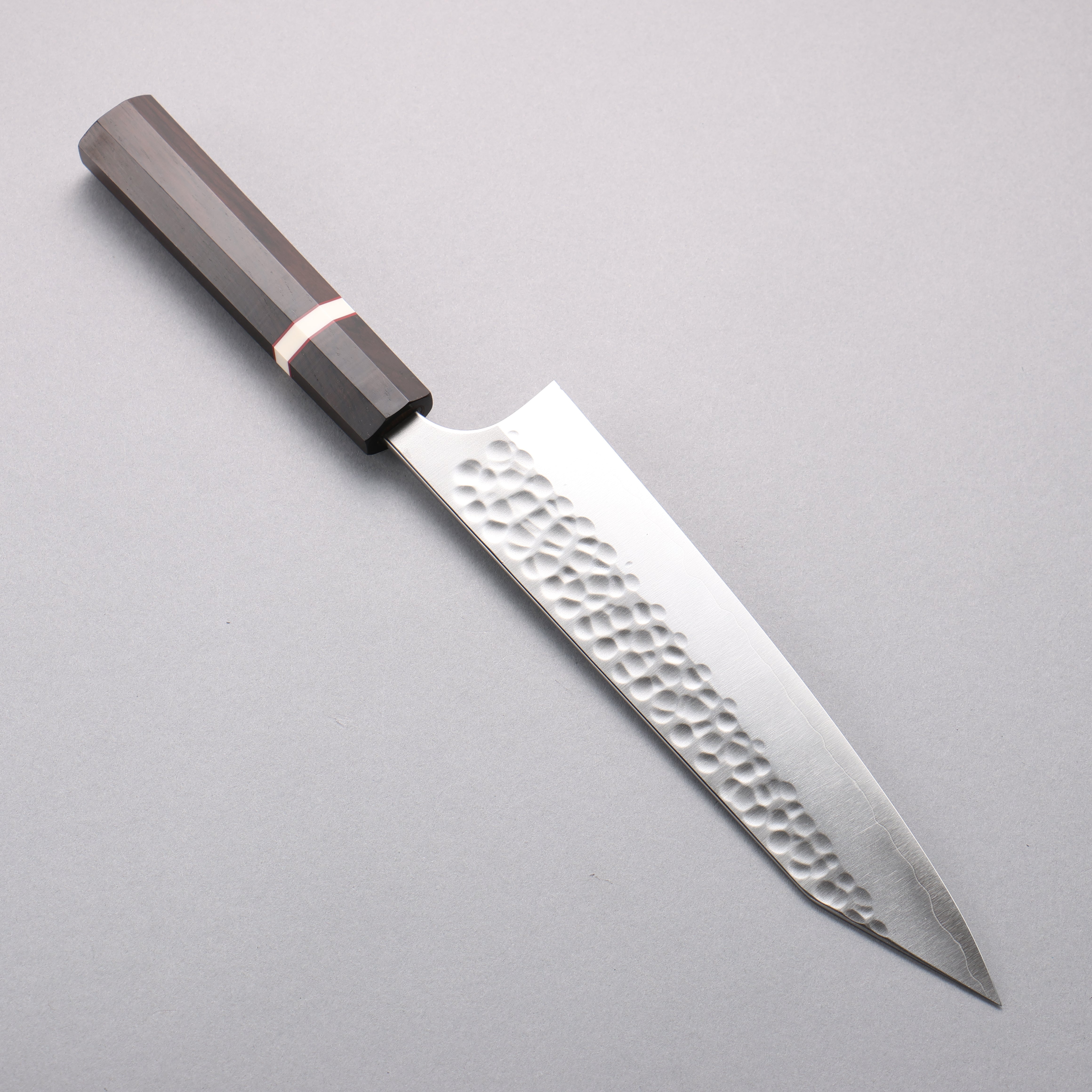 Yoshimi Kato Silver Steel No.3 Hammered(Maru) Migaki Finished Kiritsuke Gyuto 210mm Sandalwood with White Ring Handle - Seisuke Knife