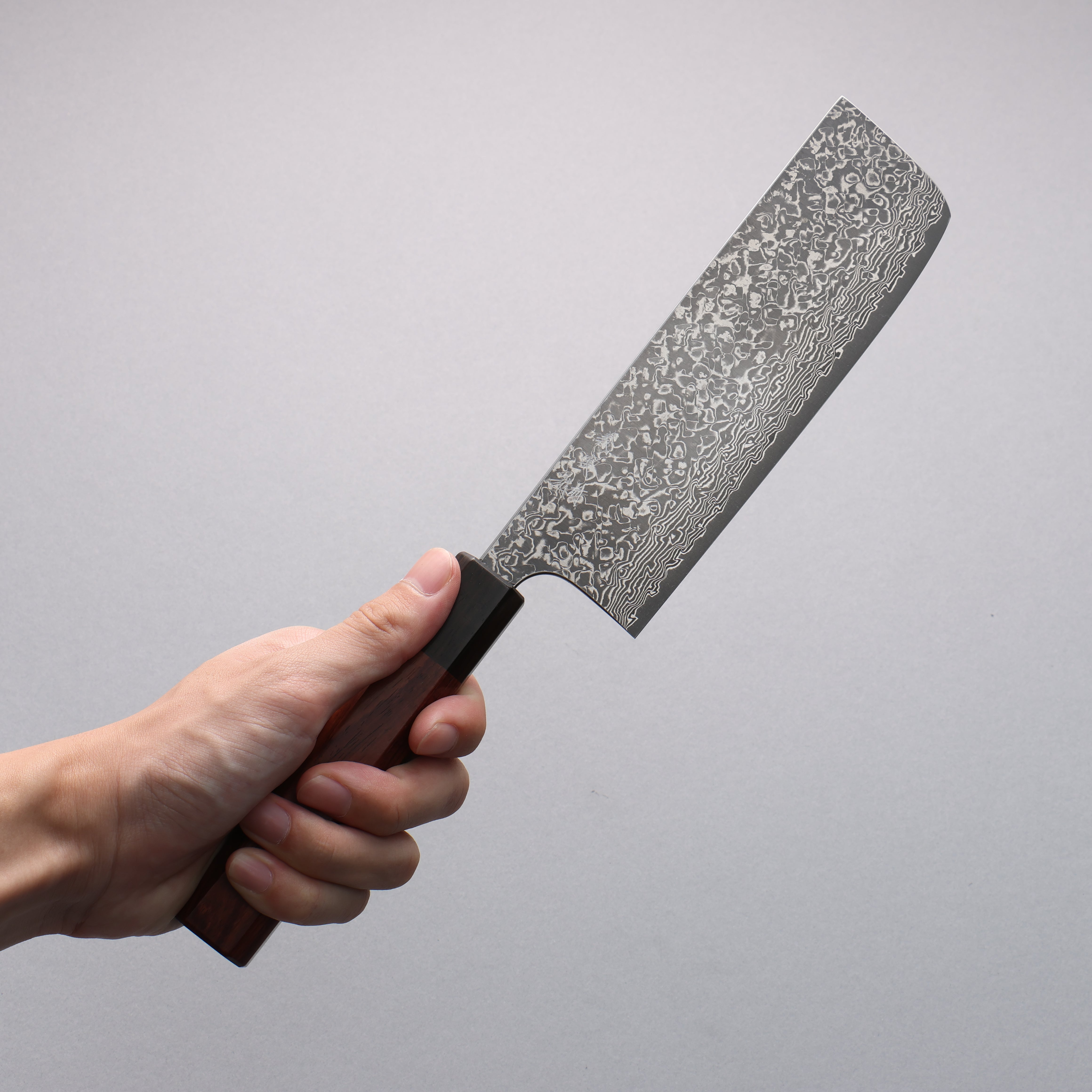Yoshimi Kato VG10 Black Damascus Nakiri 165mm Rosewood (Ferrule: Ebony) Handle - Seisuke Knife
