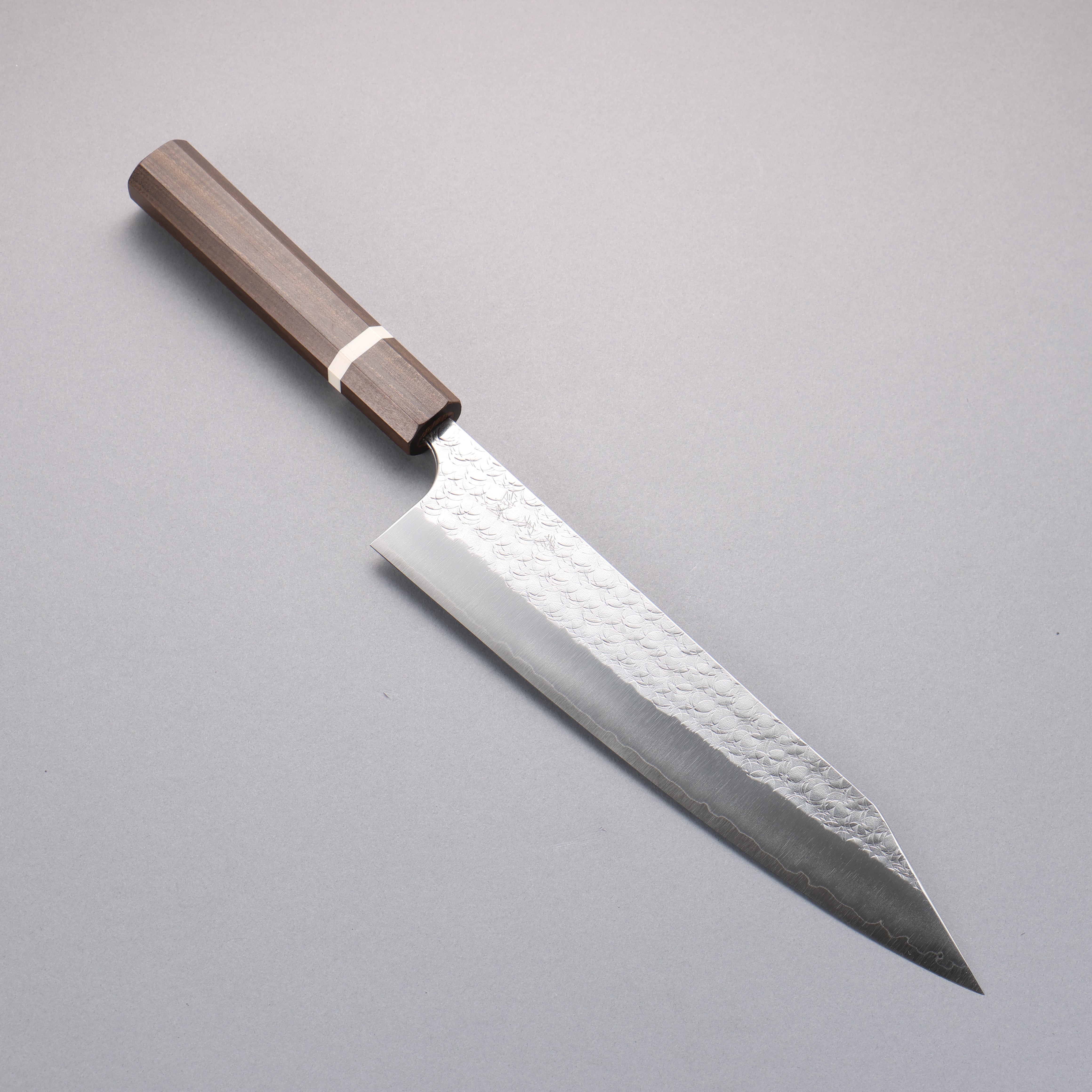 Yoshimi Kato Minamo SG2 Hammered Kiritsuke Gyuto 240mm Sandalwood with White Ring Handle - Seisuke Knife