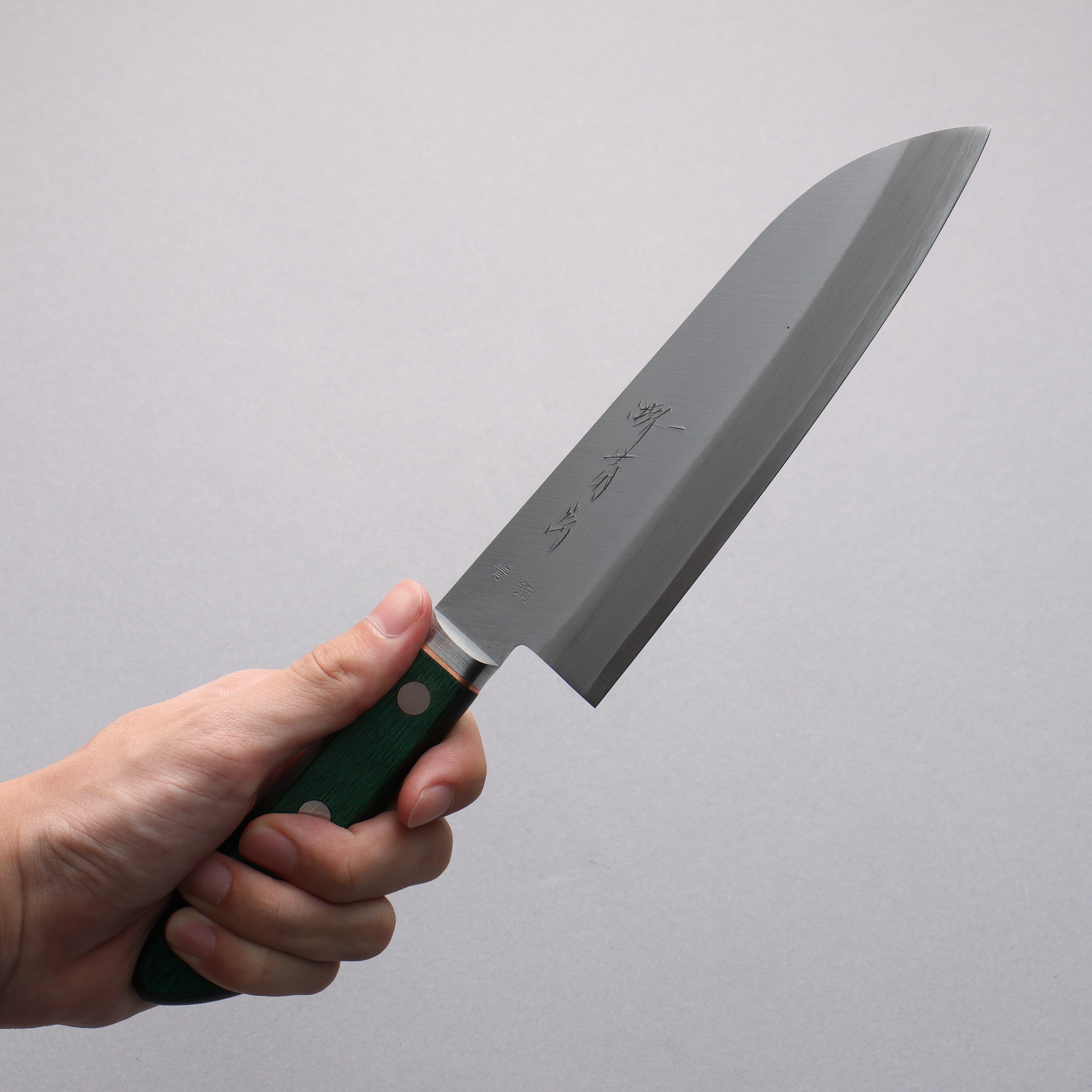 Sakai Kikumori Blue Steel No.1 Santoku 165mm Green Pakkawood Handle - Seisuke Knife