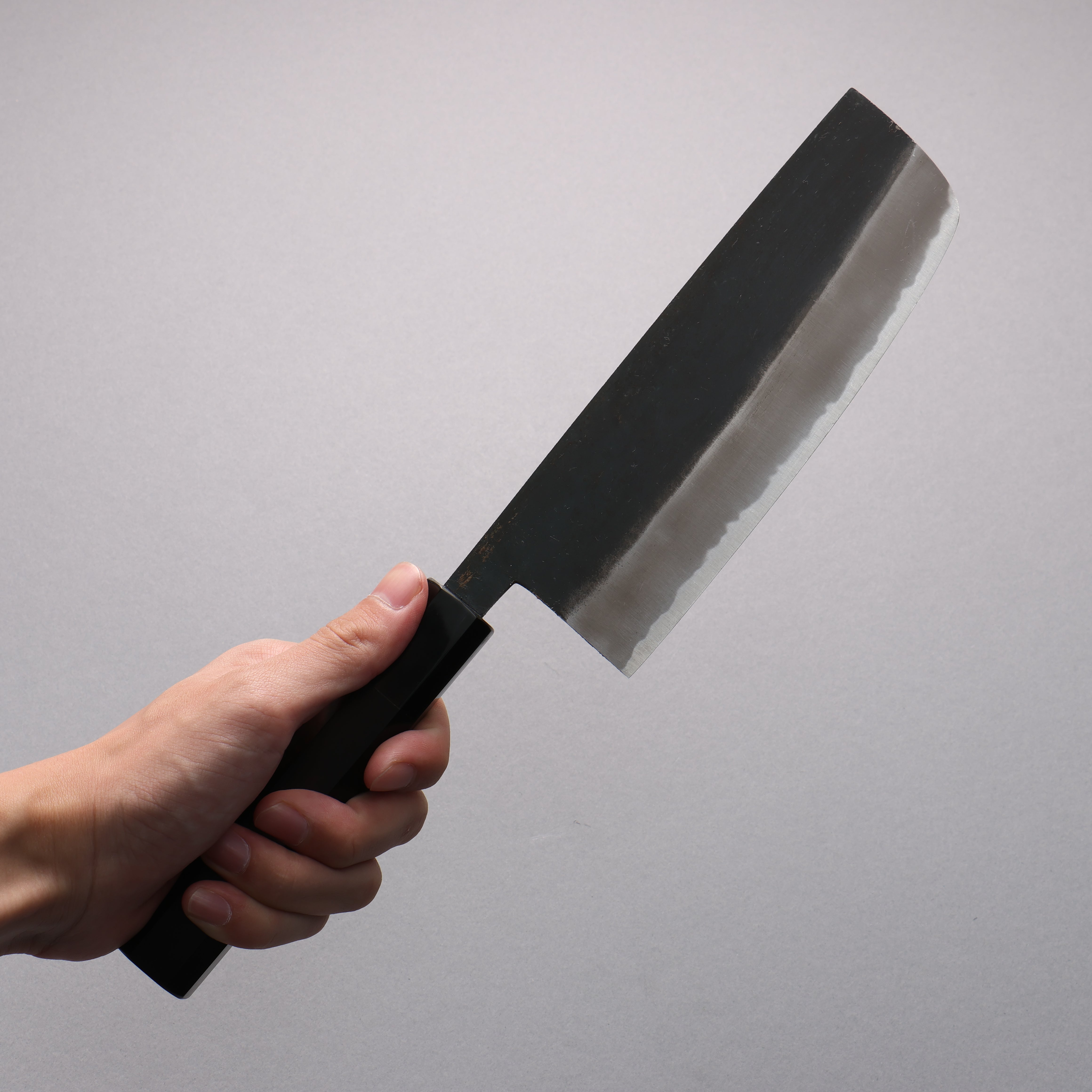Minamoto Akitada White Steel No.2 Black Finished Nakiri 165mm Ebony Wood Handle - Seisuke Knife