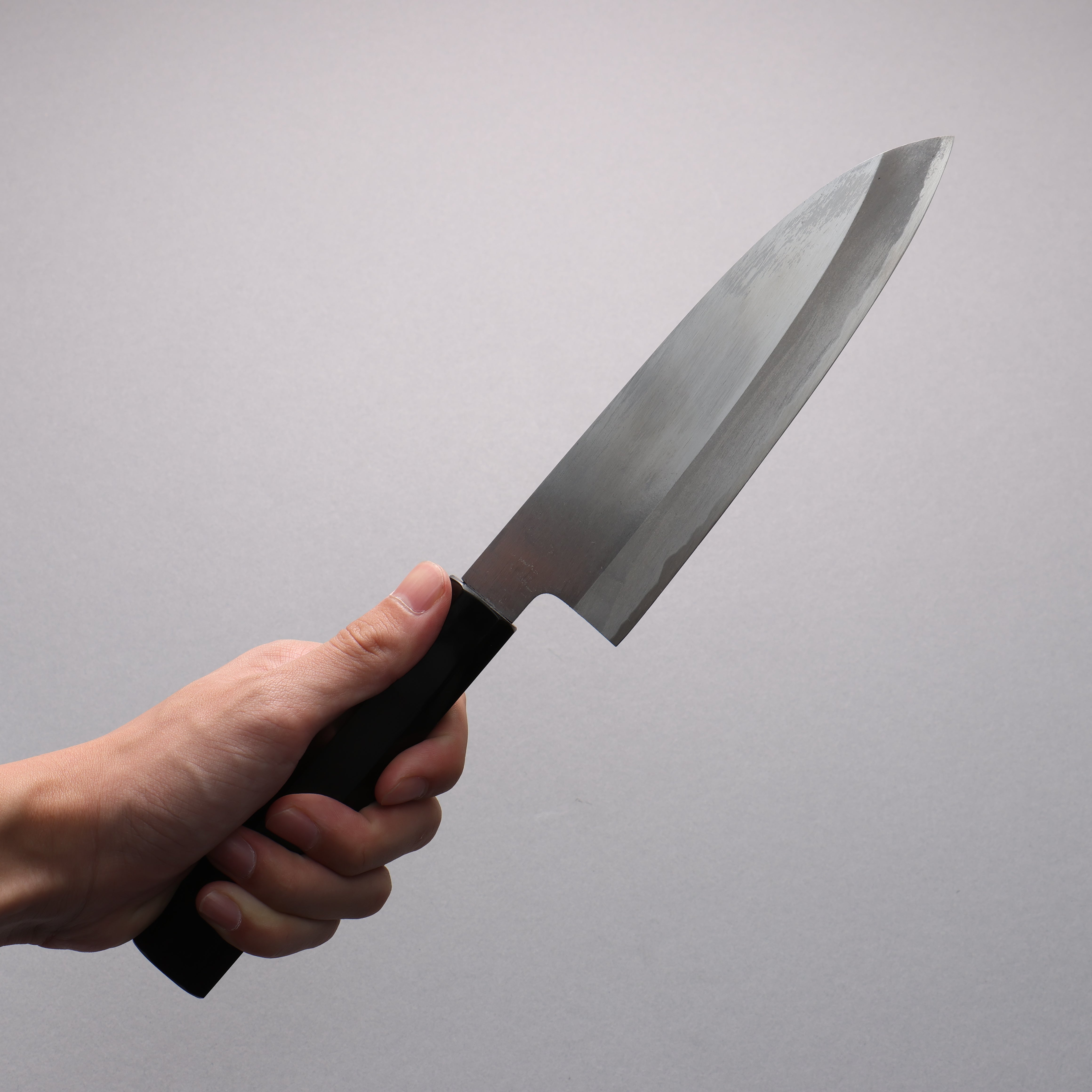 Minamoto Akitada White Steel No.2 Kasumitogi Santoku 180mm Ebony Wood Handle - Seisuke Knife