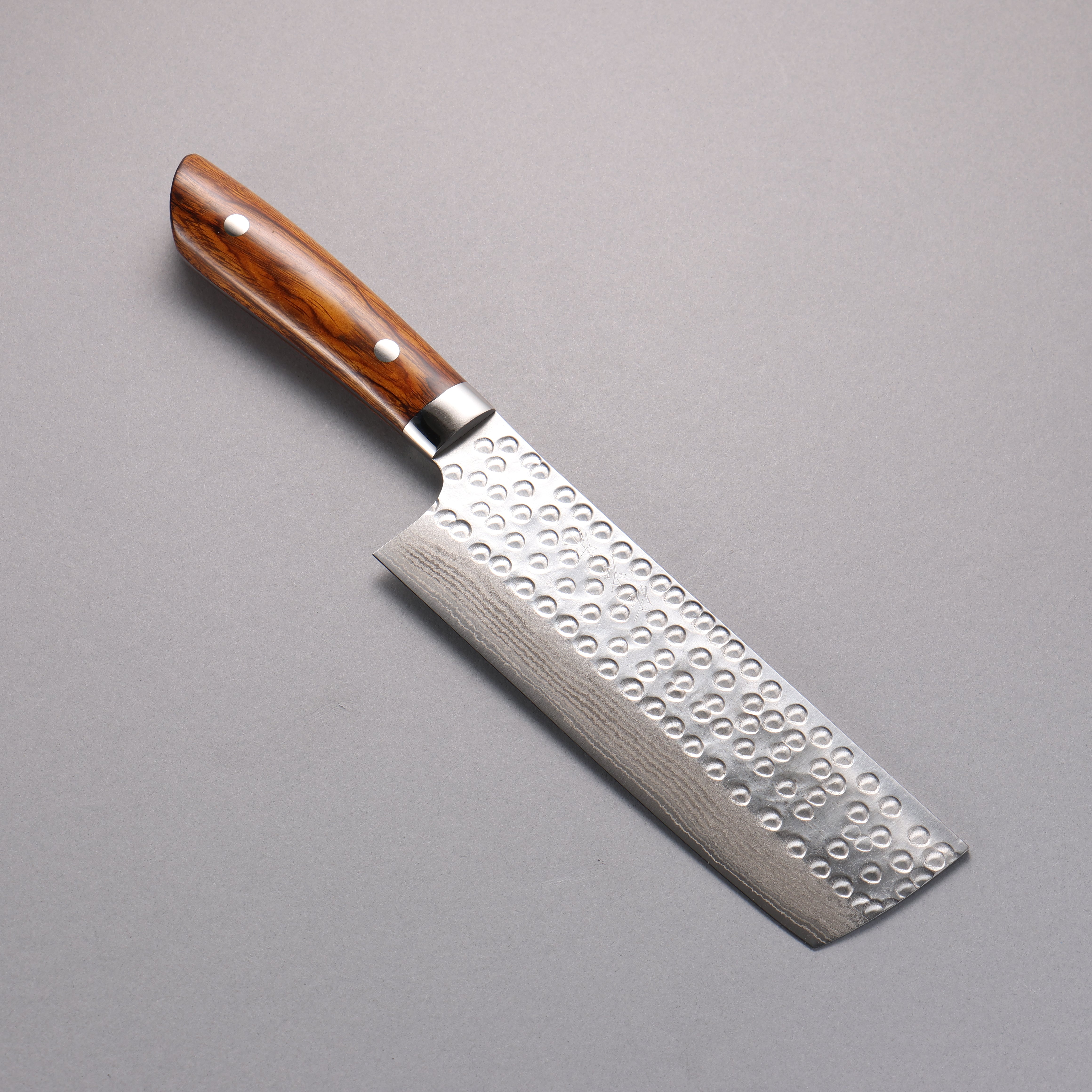 Takeshi Saji SRS13 Damascus Hammered(Maru) Nakiri 165mm Ironwood Handle - Seisuke Knife