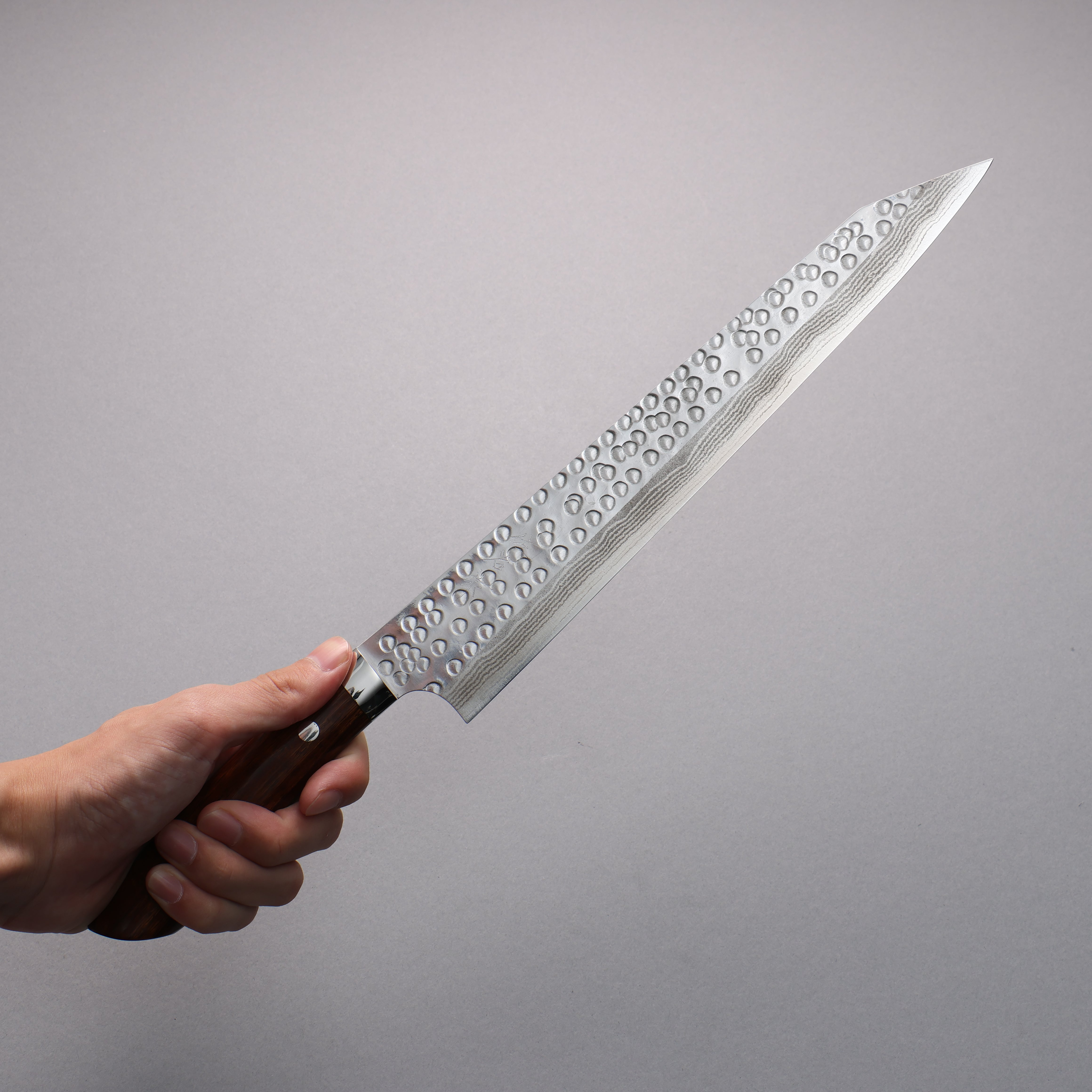 Takeshi Saji SRS13 Damascus Hammered(Maru) Kiritsuke Sujihiki 270mm Ironwood Handle - Seisuke Knife