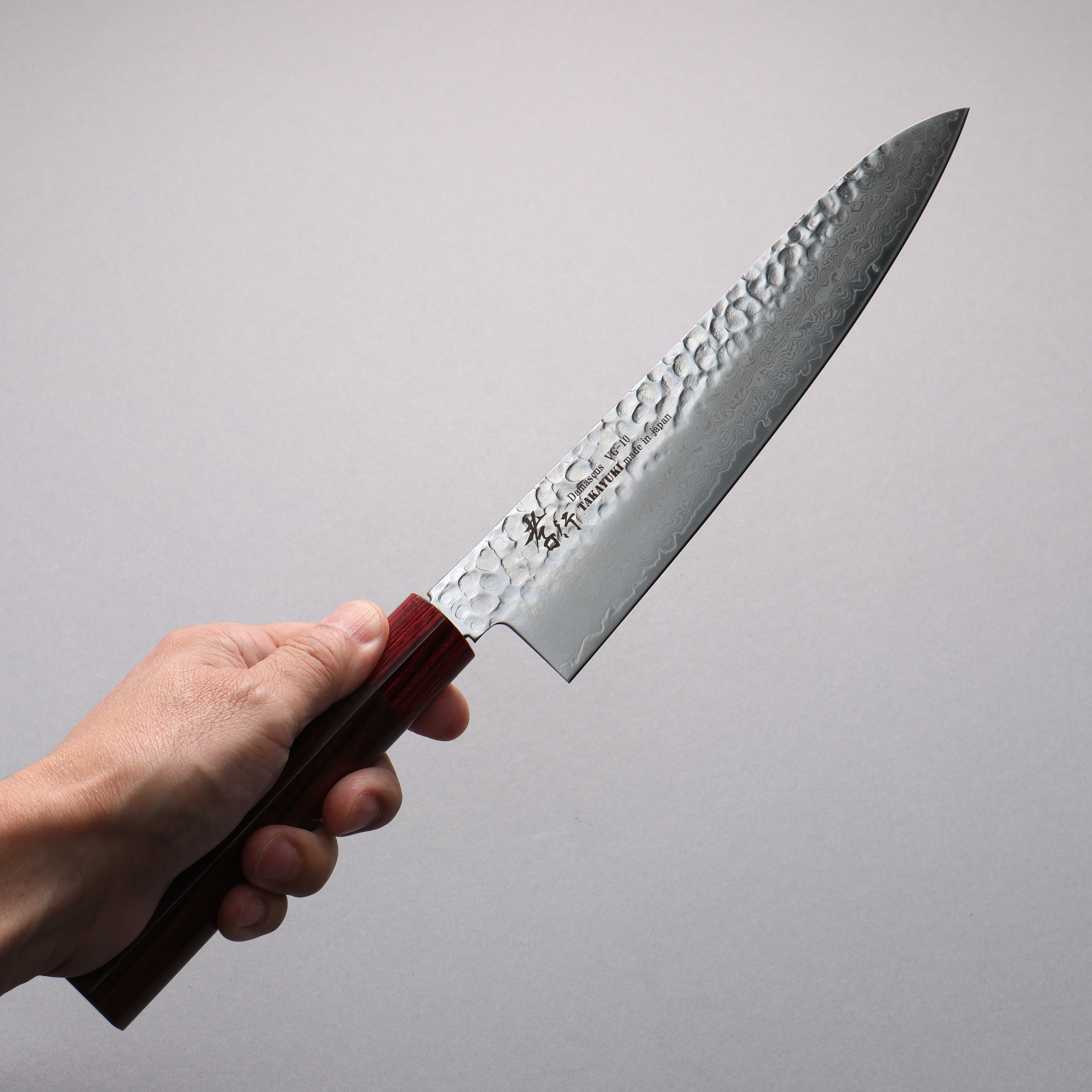 Sakai Takayuki VG10 33 Layer Hammered Damascus Gyuto 210mm Rosewood (ferrule: Red Pakka wood) Handle - Seisuke Knife