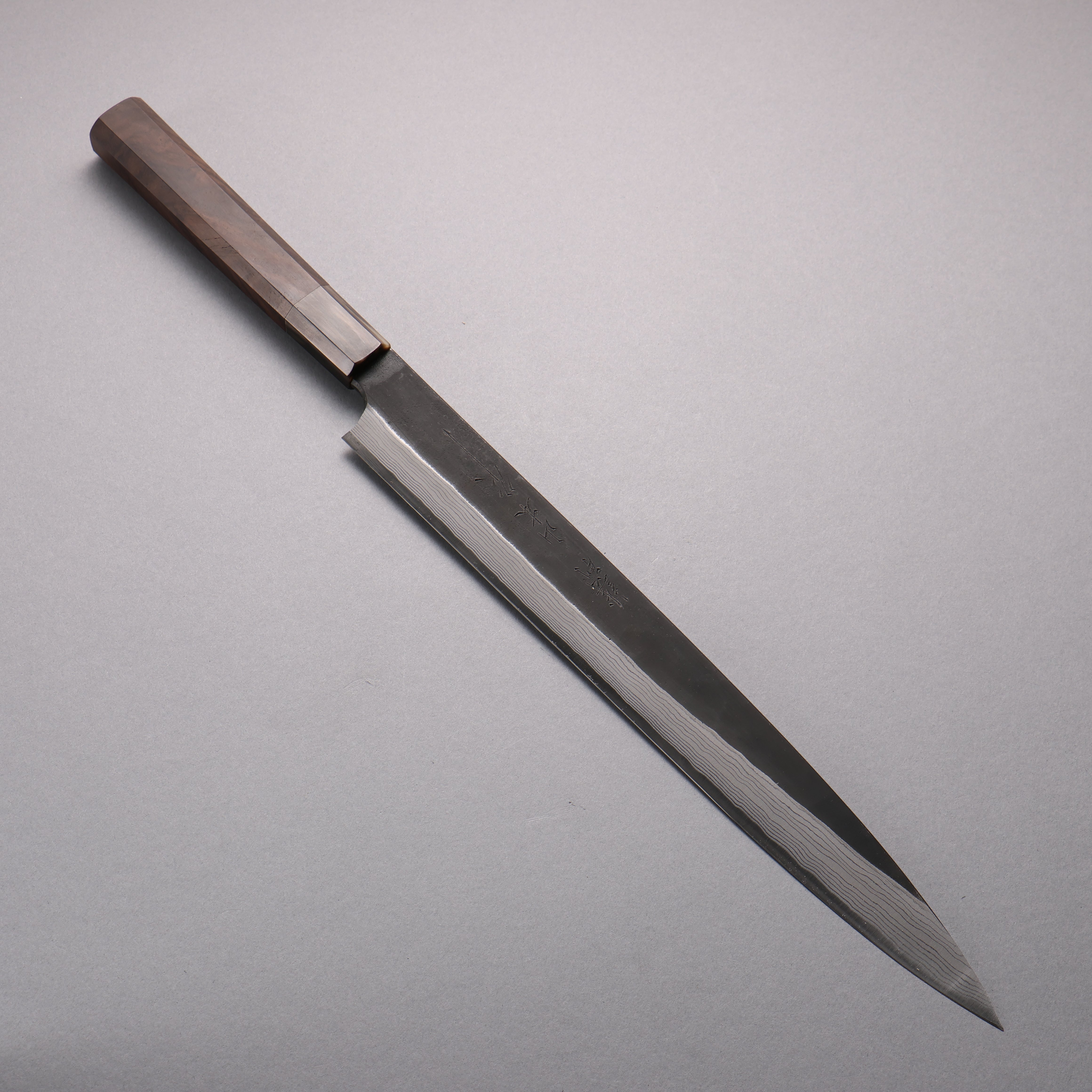 Nao Yamamoto Blue Steel No.2 Kurouchi Damascus Yanagiba 300mm Walnut Handle - Seisuke Knife