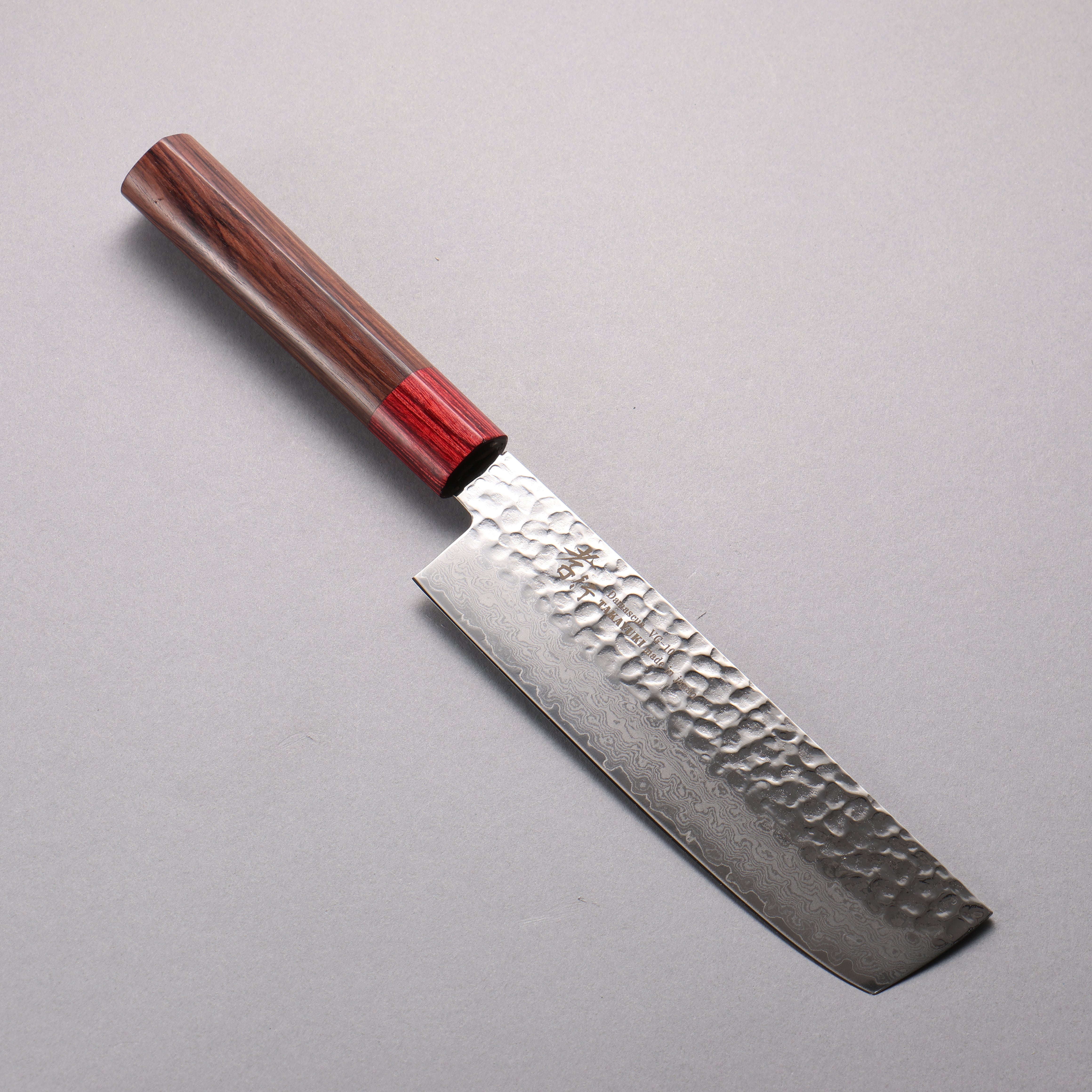 Sakai Takayuki VG10 33 Layer Hammered Damascus Nakiri 160mm Rosewood (ferrule: Red Pakka wood) Handle - Seisuke Knife