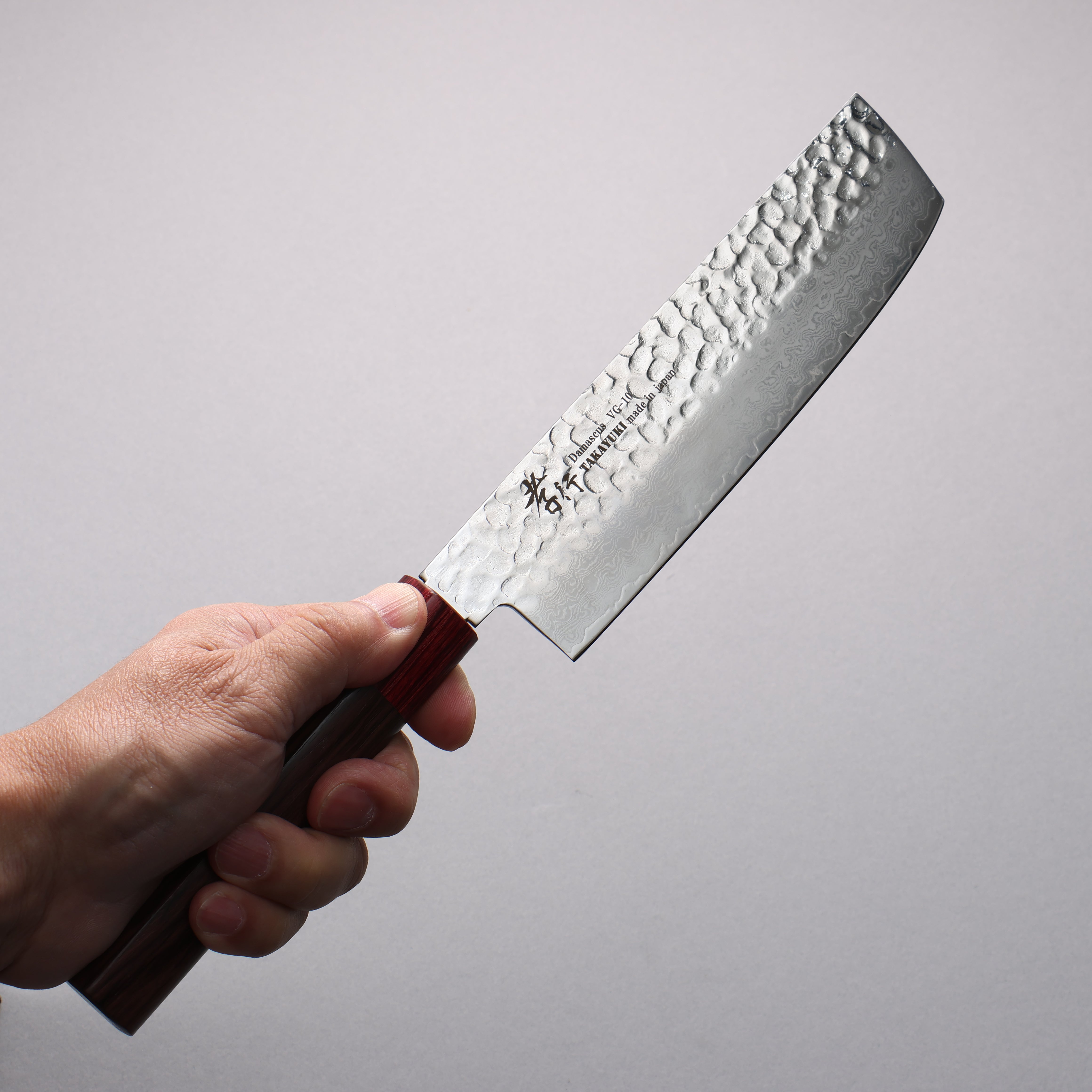 Sakai Takayuki VG10 33 Layer Hammered Damascus Nakiri 160mm Rosewood (ferrule: Red Pakka wood) Handle - Seisuke Knife