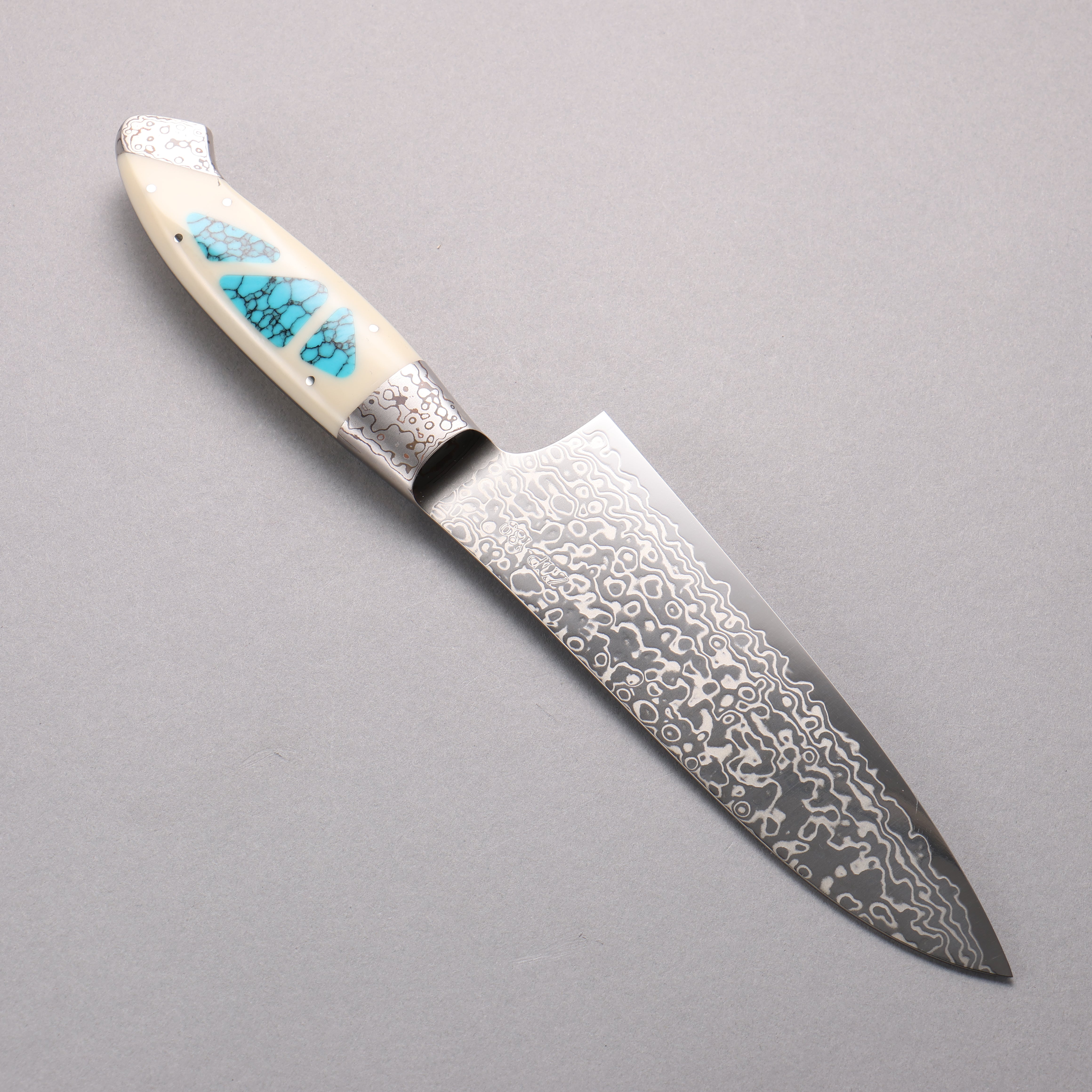 Kajin ZDP189 Damascus Migaki Finished Santoku 165mm Corian with Turquoise Inlay Handle - Seisuke Knife