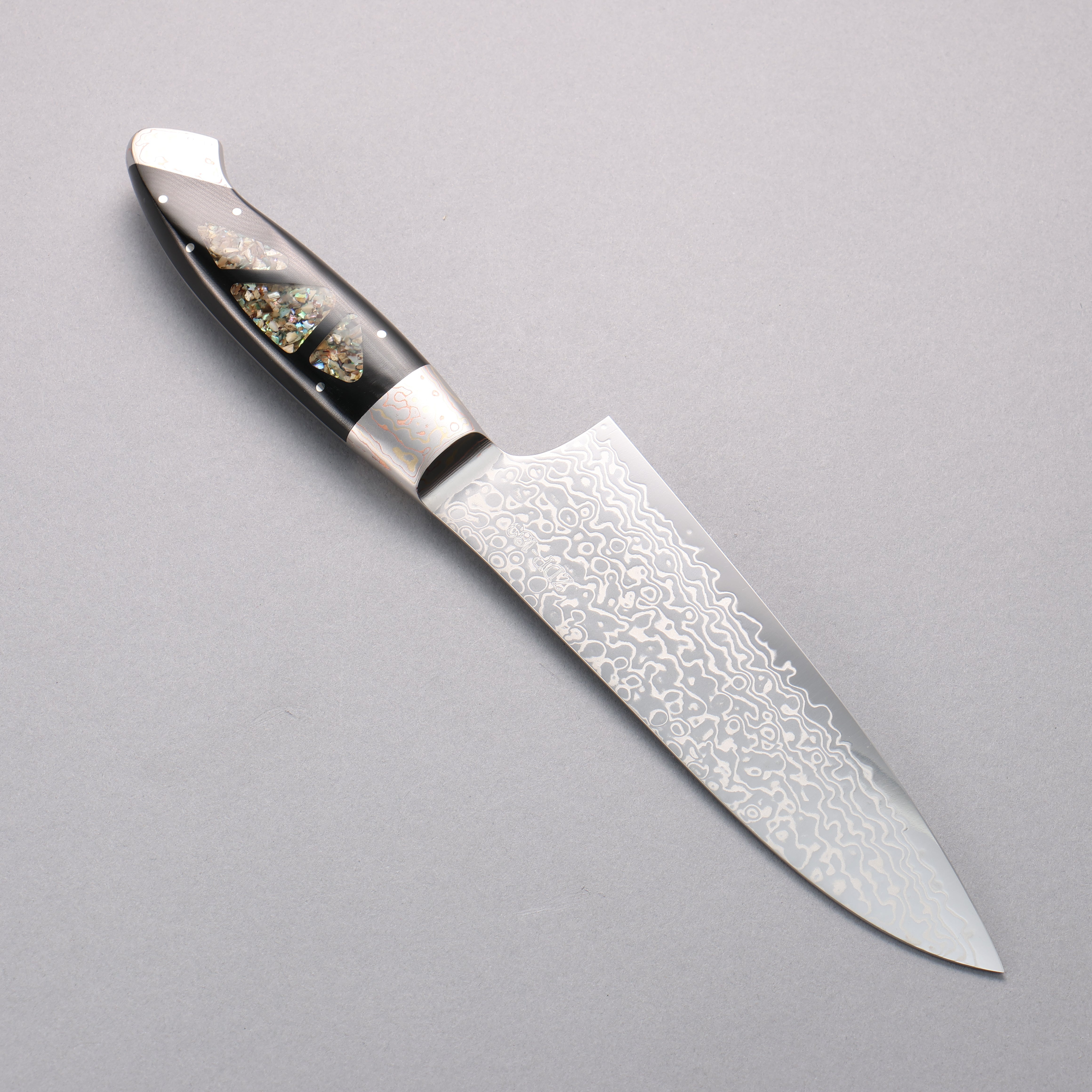 Kajin ZDP189 Damascus Migaki Finished Santoku 165mm Abalone Inlay Handle - Seisuke Knife