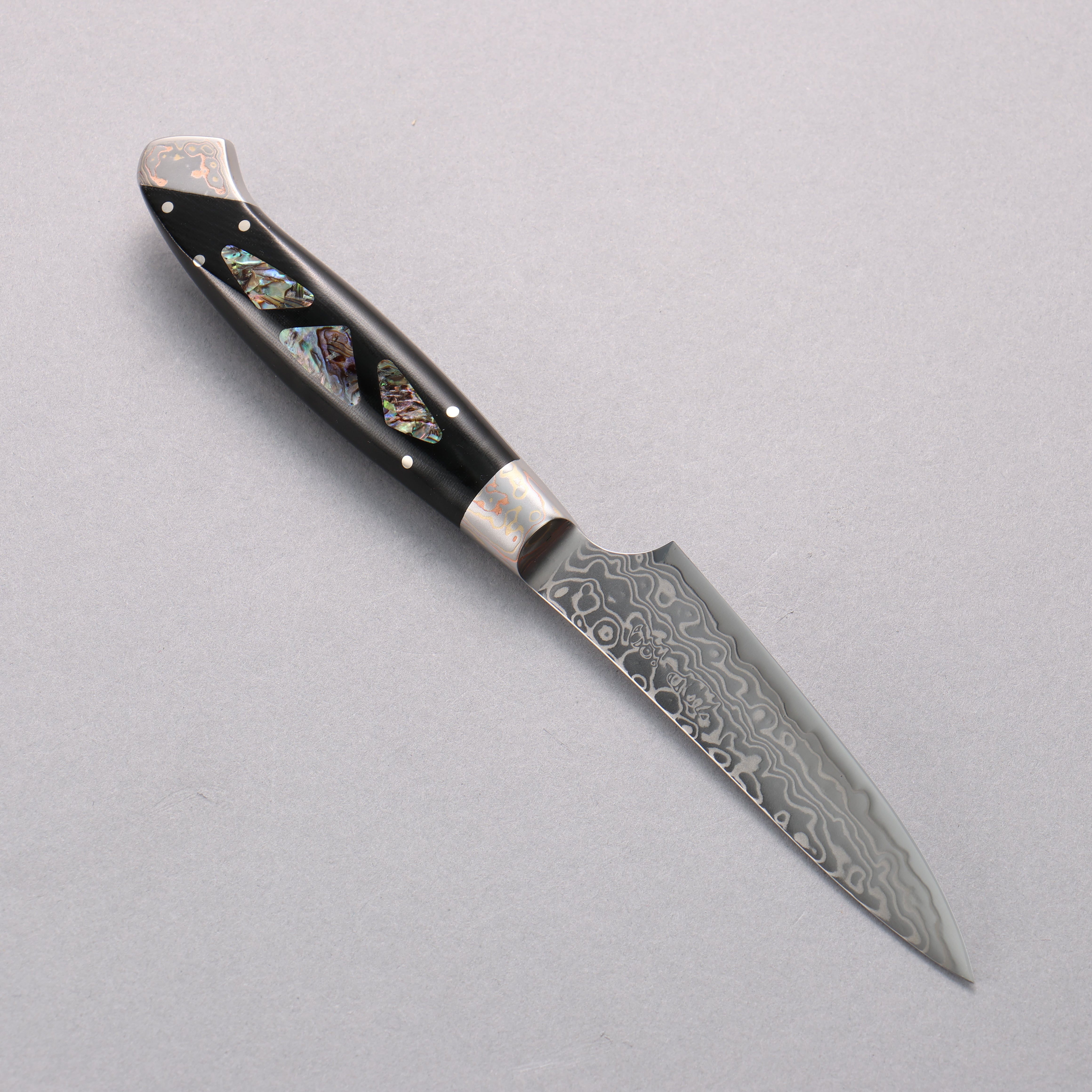 Kajin ZDP189 Damascus Migaki Petty-Utility 95mm Abalone Inlay Handle - Seisuke Knife