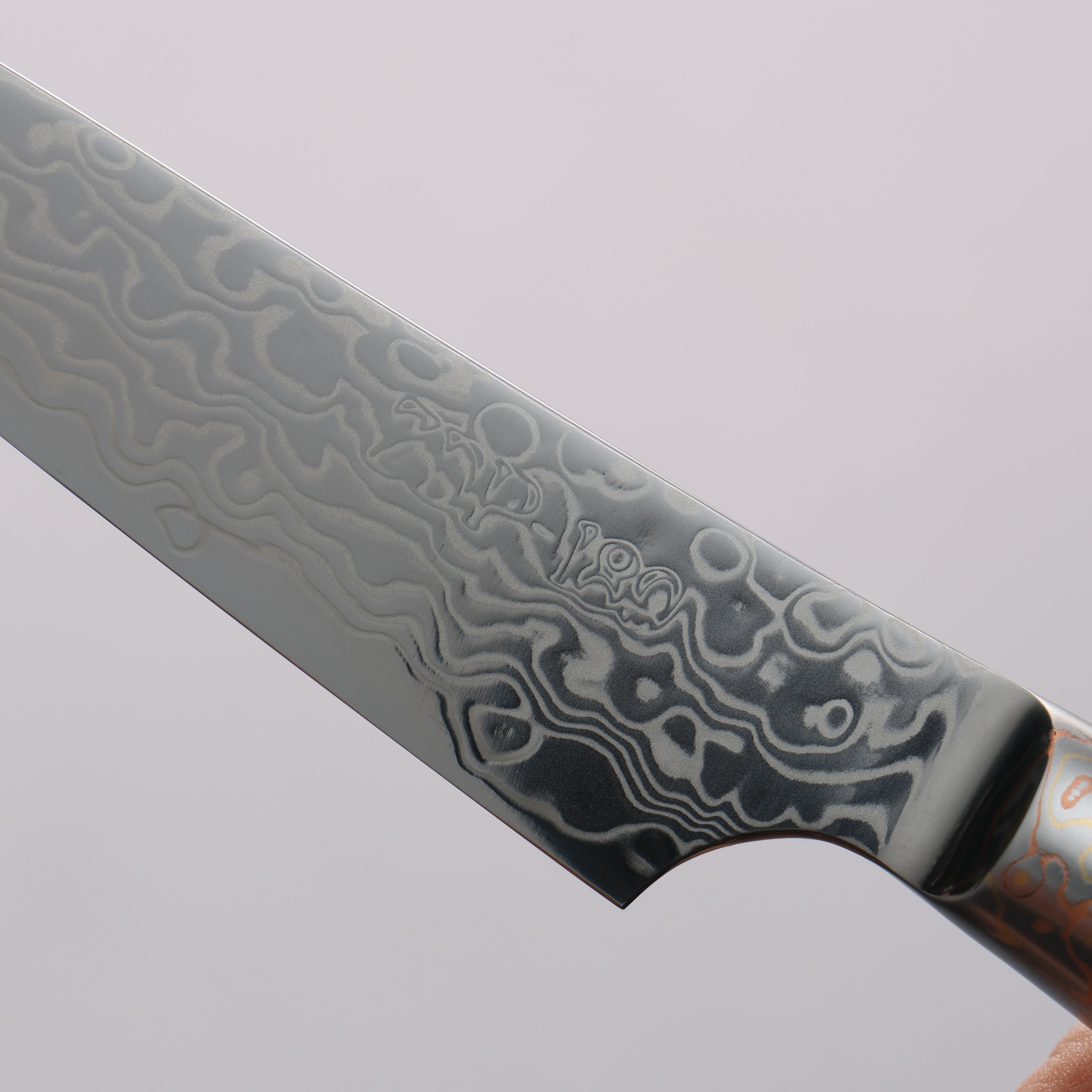 Kajin ZDP189 Damascus Migaki Petty-Utility 95mm Complite Inlay & Chinese Quince Burl Handle - Seisuke Knife
