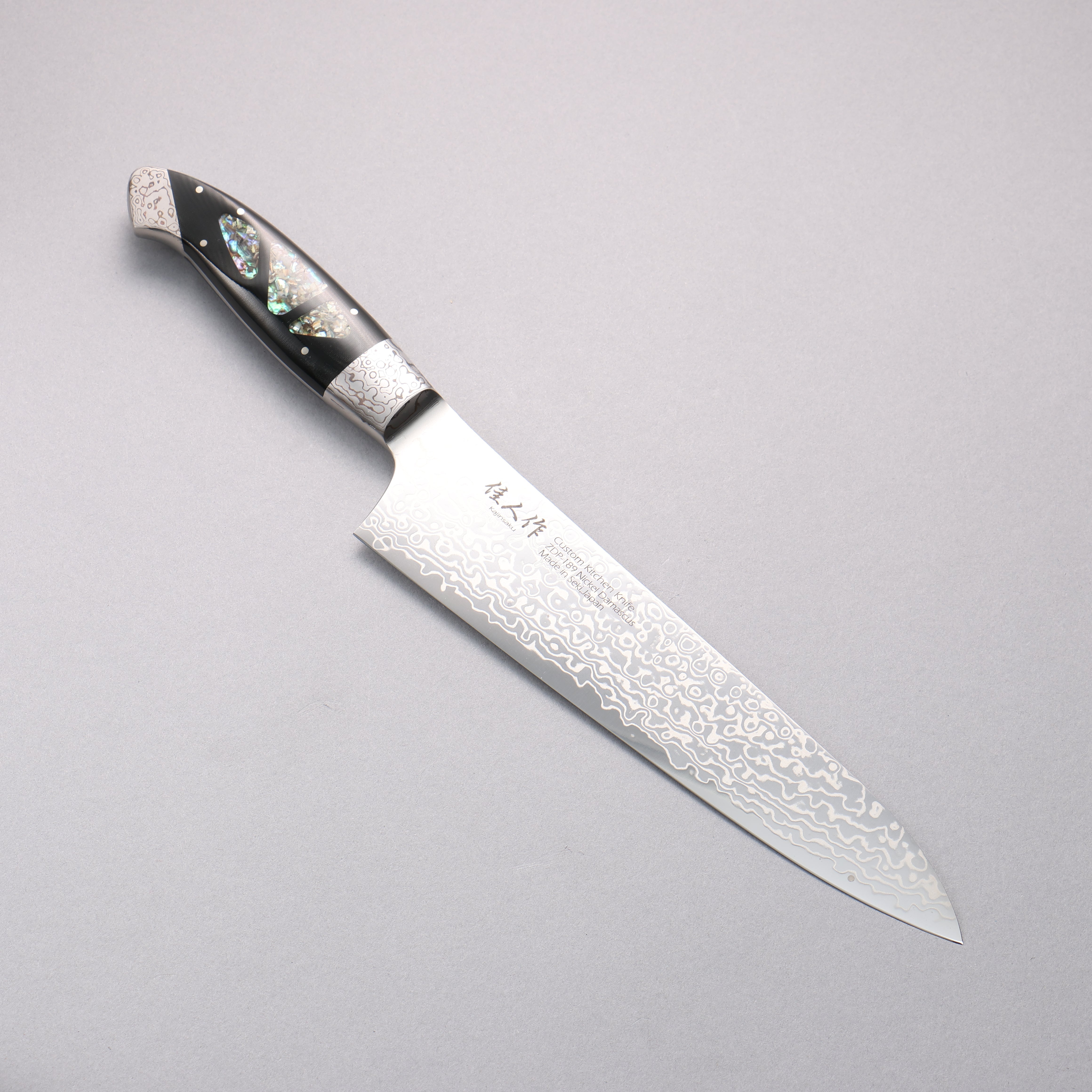 Kajin ZDP189 Damascus Migaki Finished Gyuto 210mm Abalone Inlay Handle - Seisuke Knife