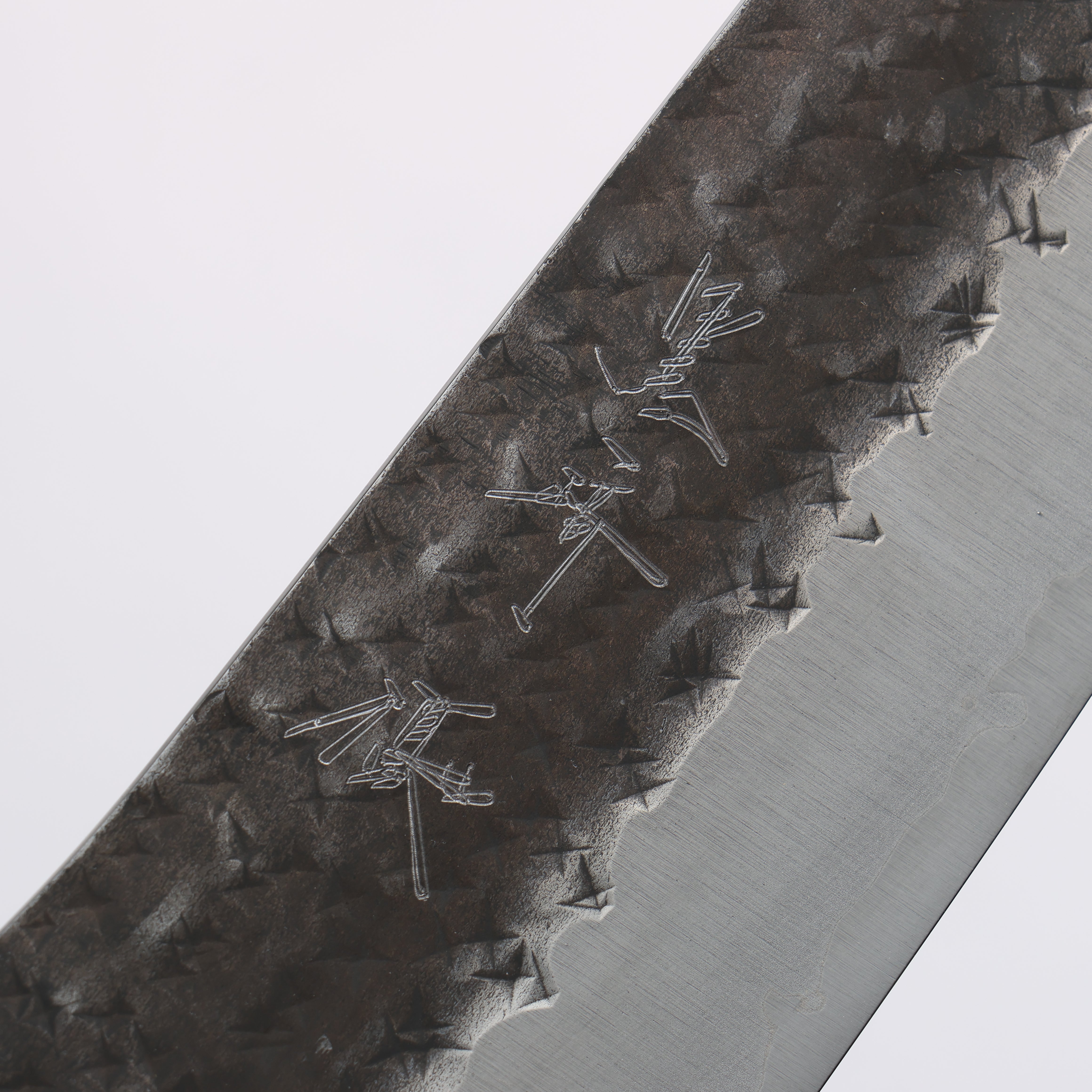 Yu Kurosaki Senko Ryu Blue Super Hammered Kurouchi Santoku 165mm Ebony Wood Handle - Seisuke Knife