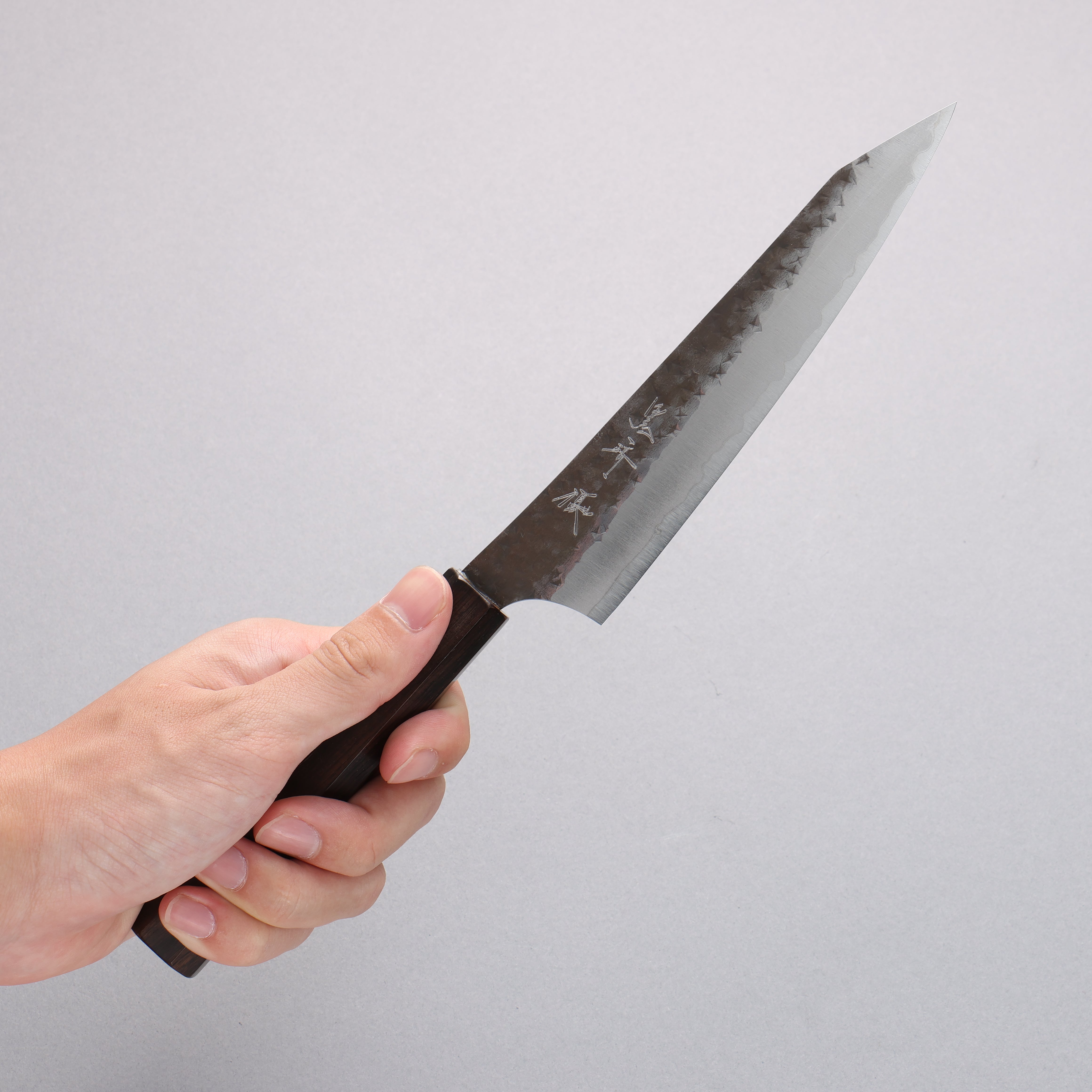 Yu Kurosaki Senko Ei Blue Super Hammered Black Finished Petty-Utility 150mm Ebony Wood Handle - Seisuke Knife