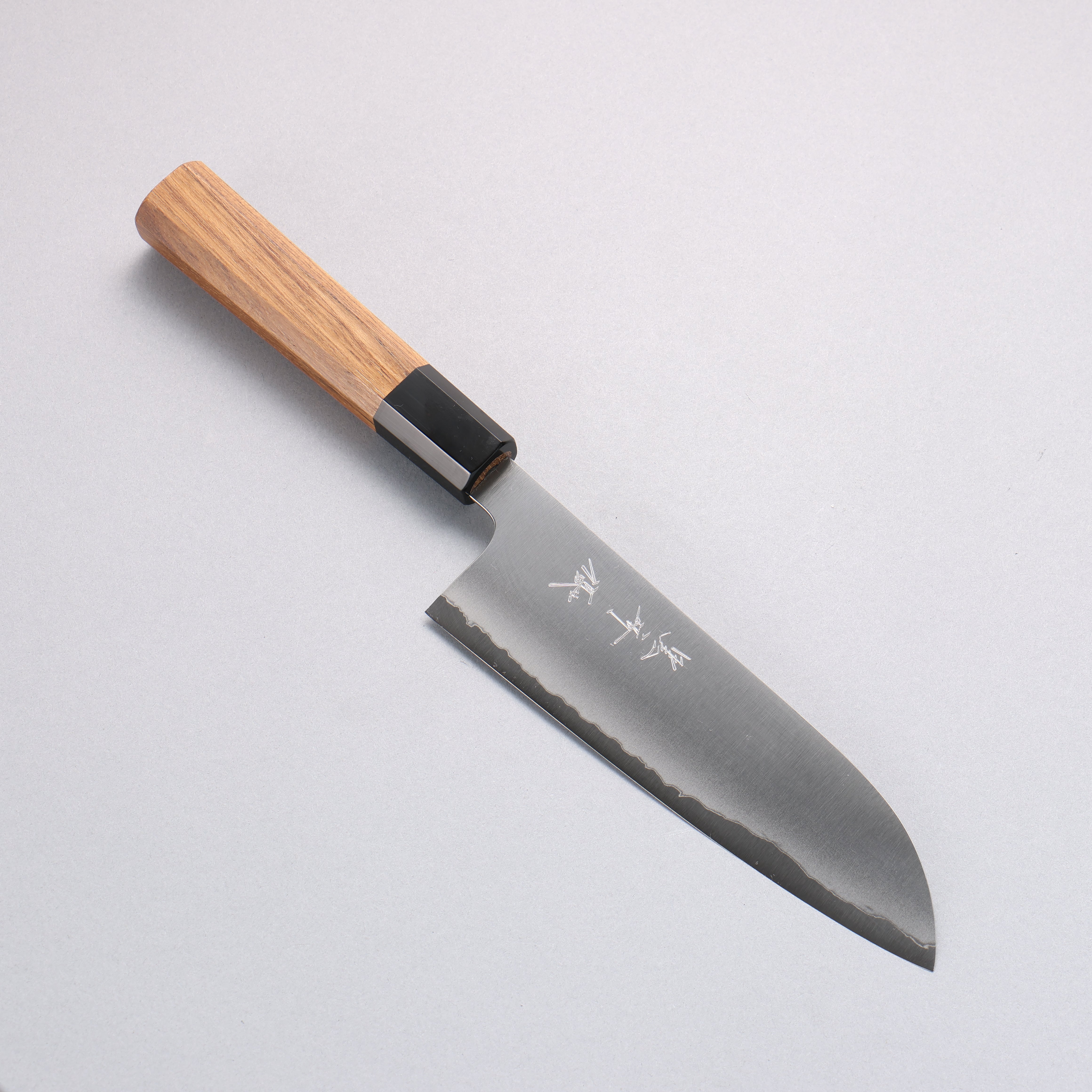 Yu Kurosaki Blue Super Migaki Polish Finish Santoku 165mm Teak (ferrule: Black Water Buffalo Horn) Handle - Seisuke Knife