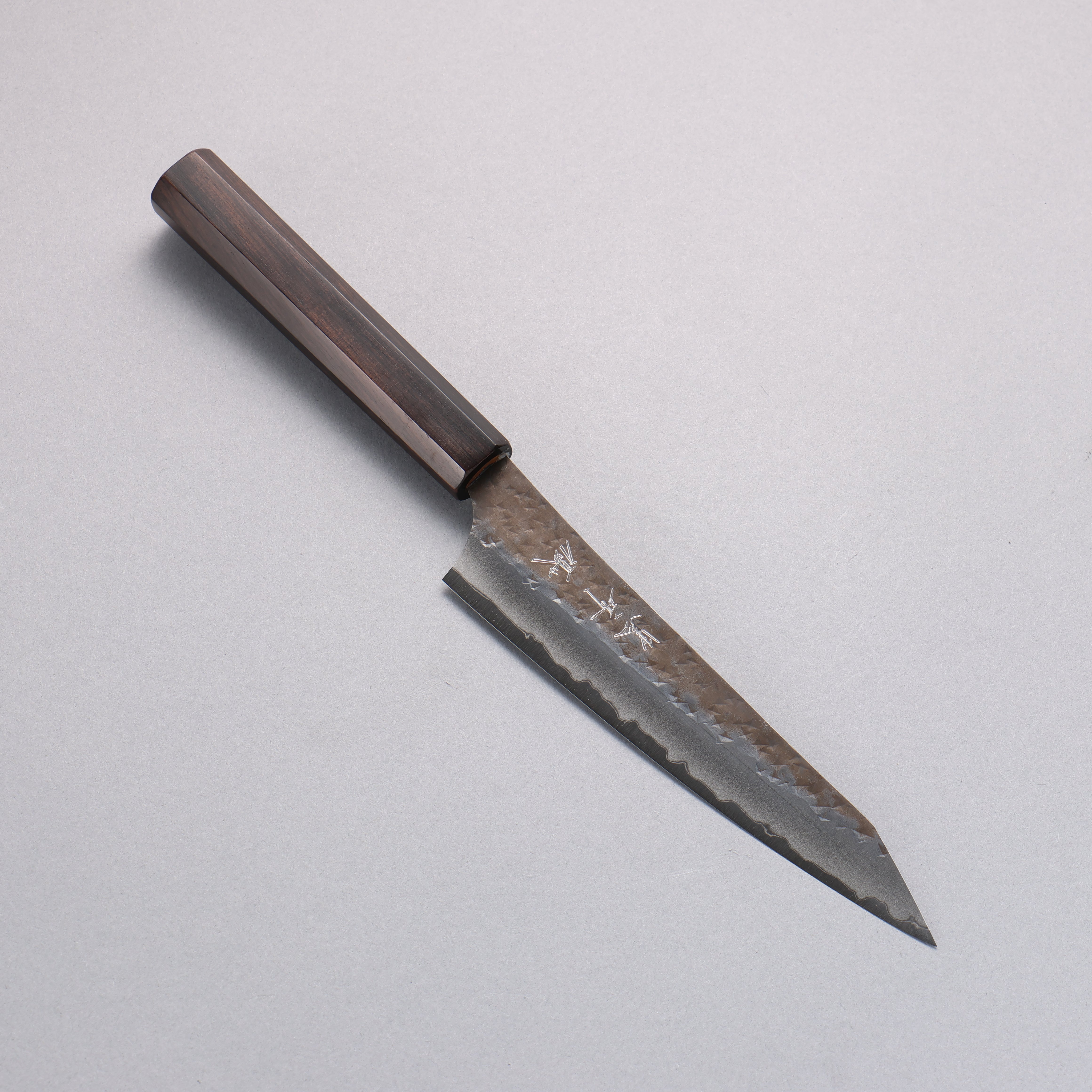 Yu Kurosaki Senko Ei Blue Super Hammered Black Finished Petty-Utility 150mm Ebony Wood Handle - Seisuke Knife