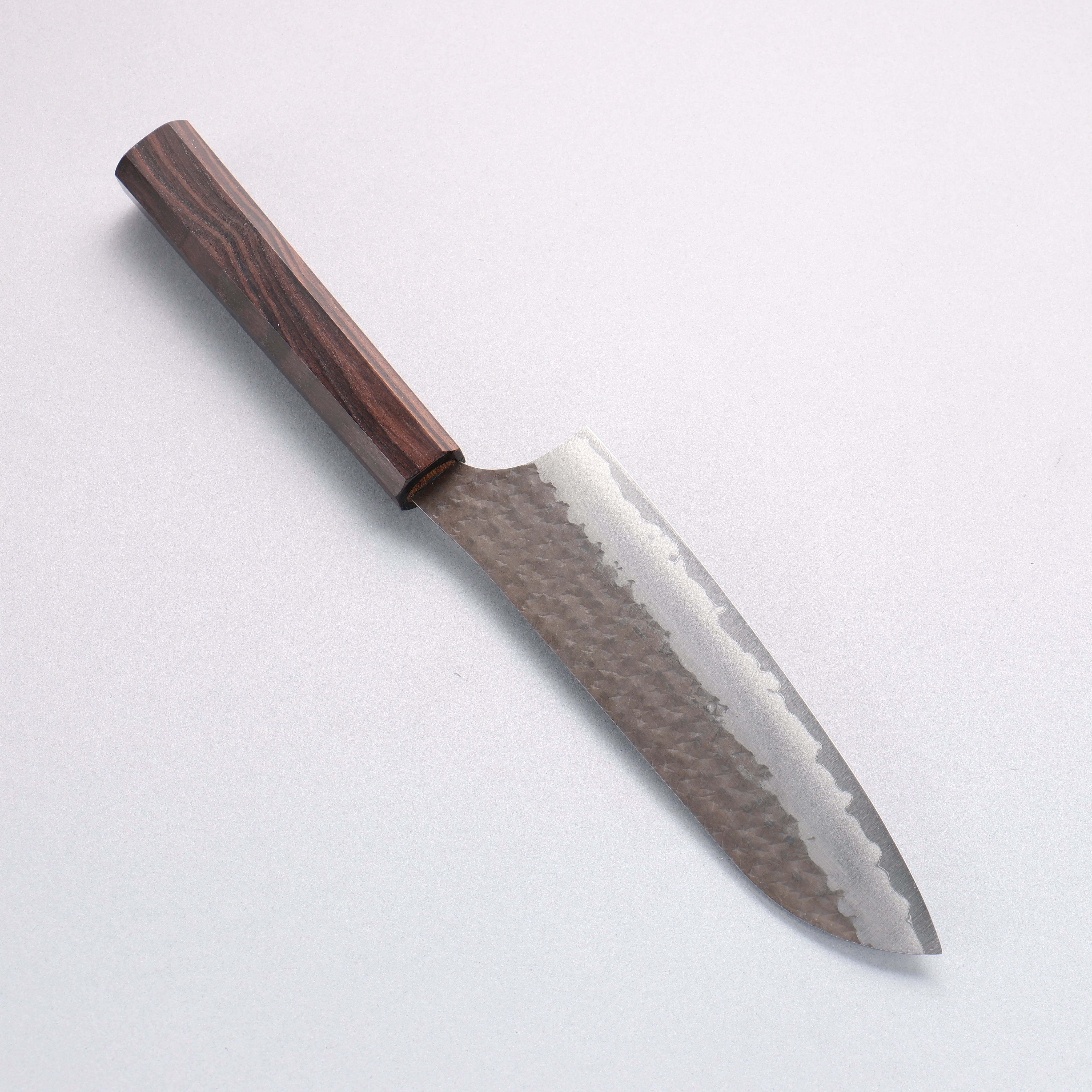 Yu Kurosaki Senko Ryu Blue Super Hammered Kurouchi Santoku 165mm Ebony Wood Handle - Seisuke Knife