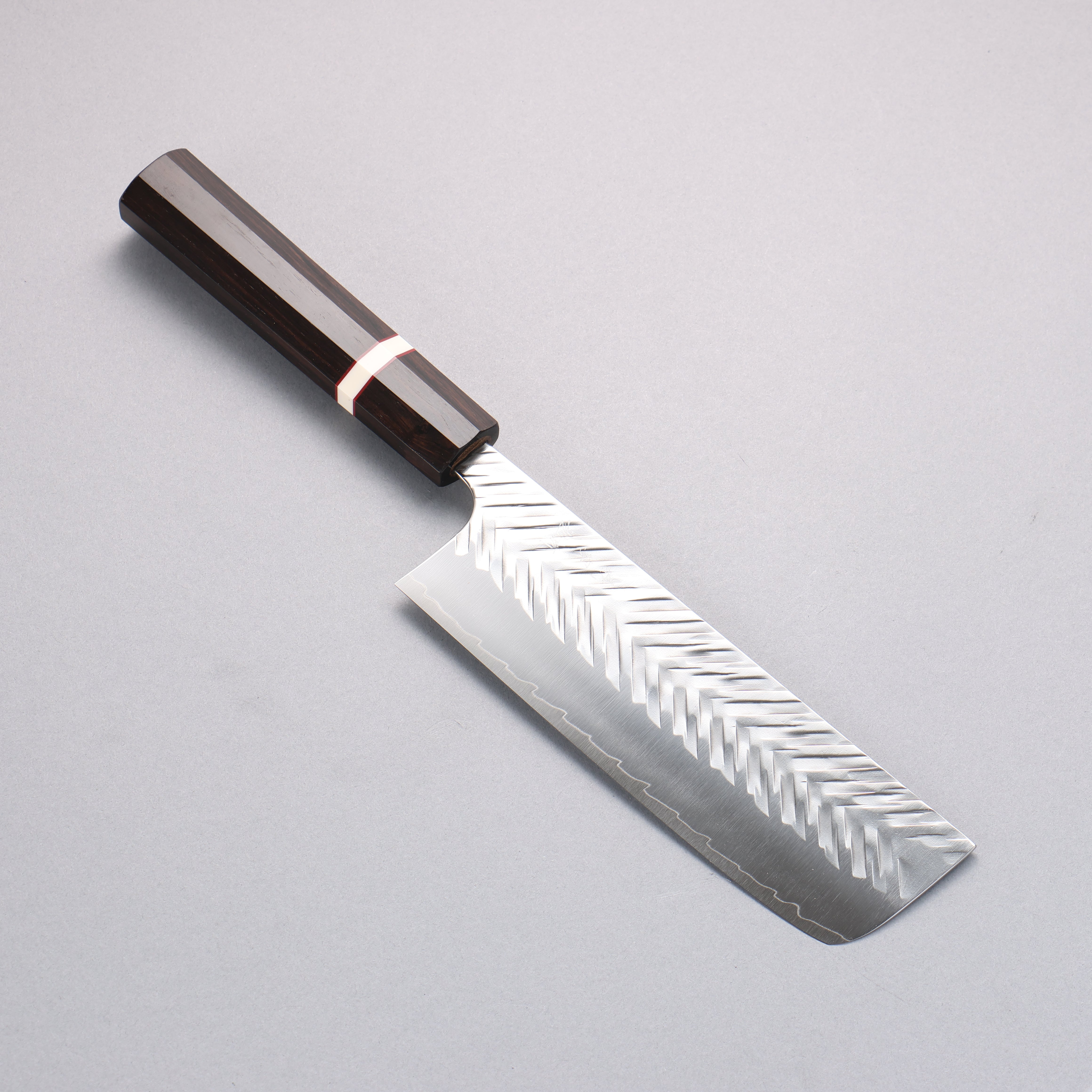 Yoshimi Kato SPG STRIX V-Hammered Nakiri 165mm Ebony Wood & White Ring Handle - Seisuke Knife