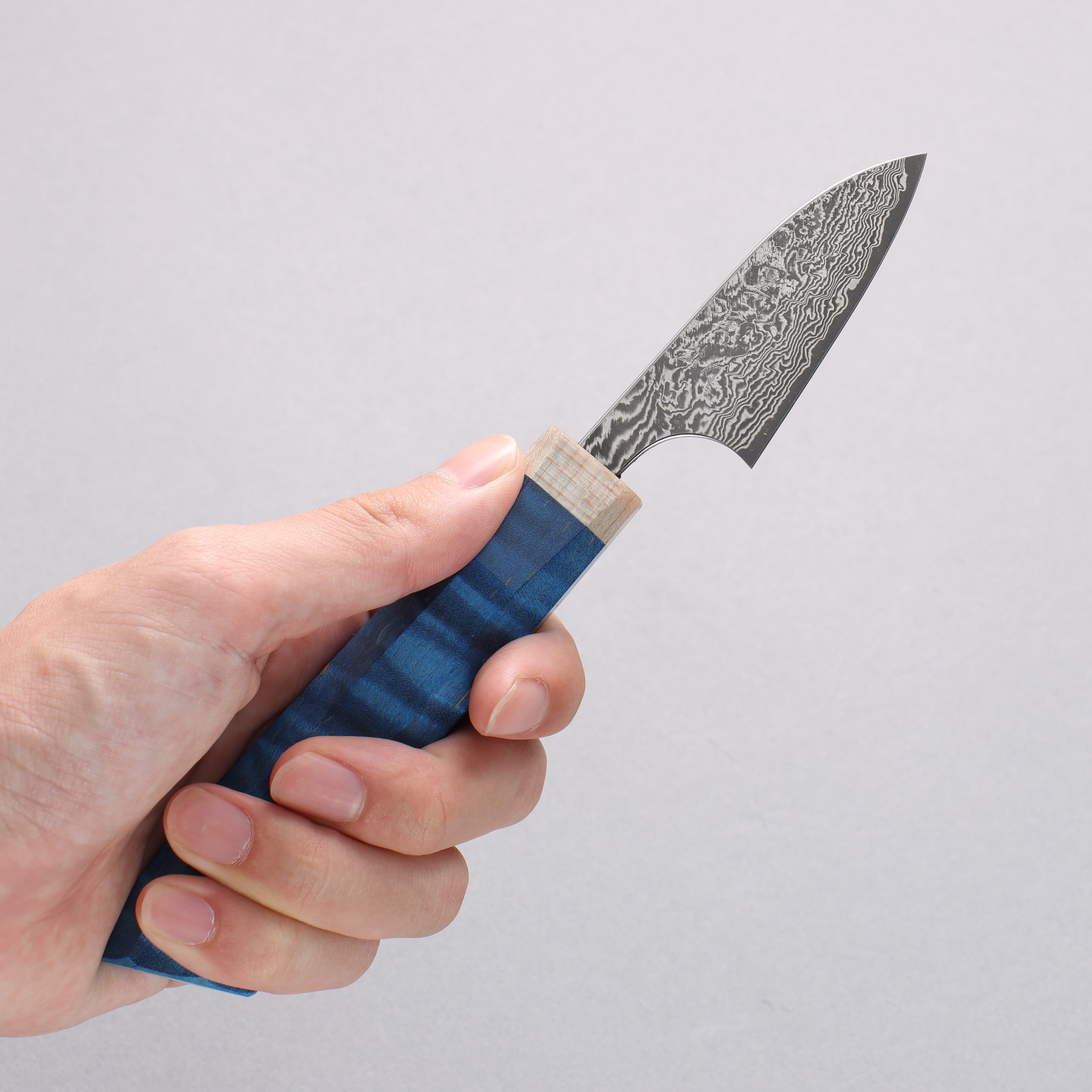 Yoshimi Kato VG10 Black Damascus Paring 55mm Blue Western-Style Handle - Seisuke Knife
