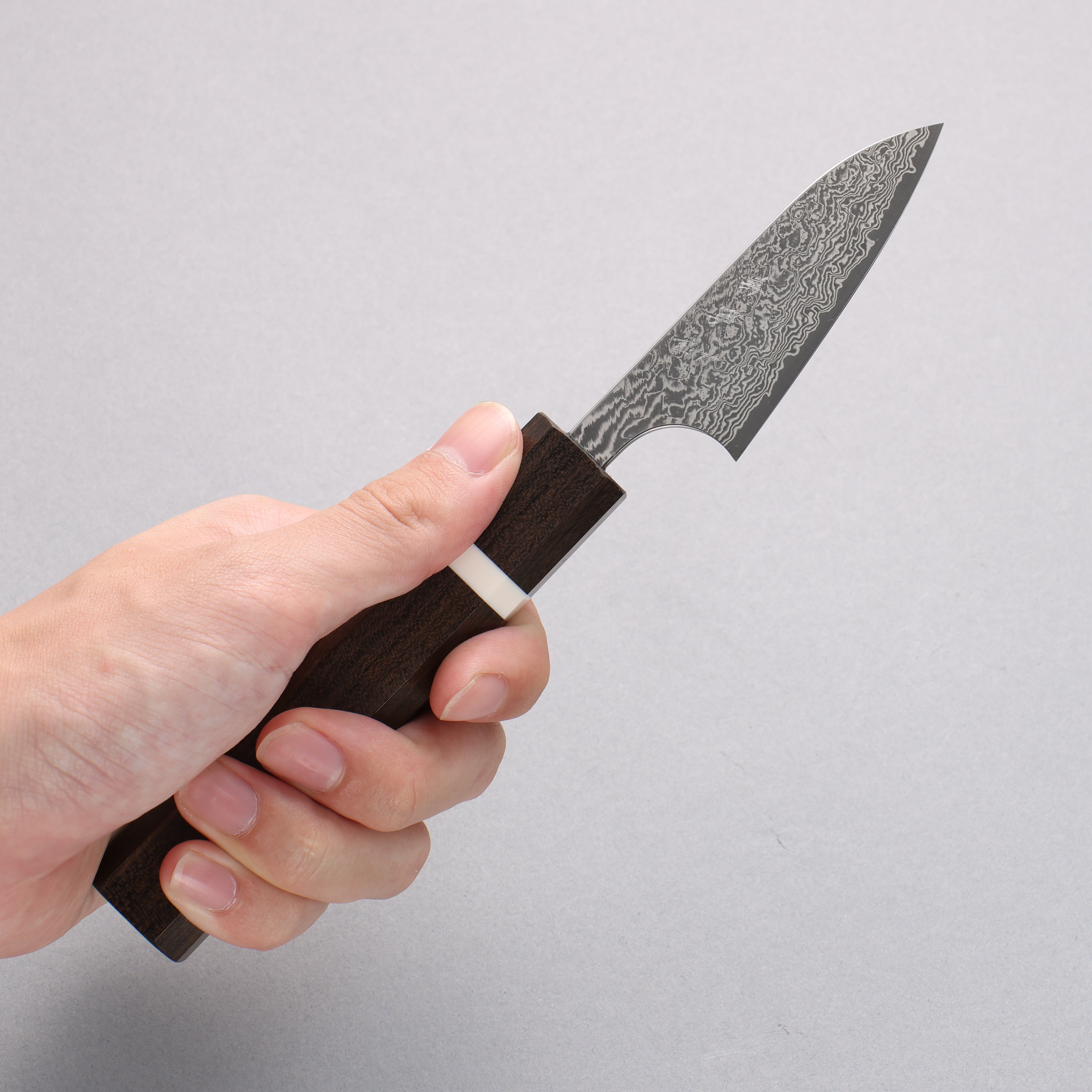 Yoshimi Kato VG10 Black Damascus Paring 65mm Sandalwood & White Ring Handle - Seisuke Knife