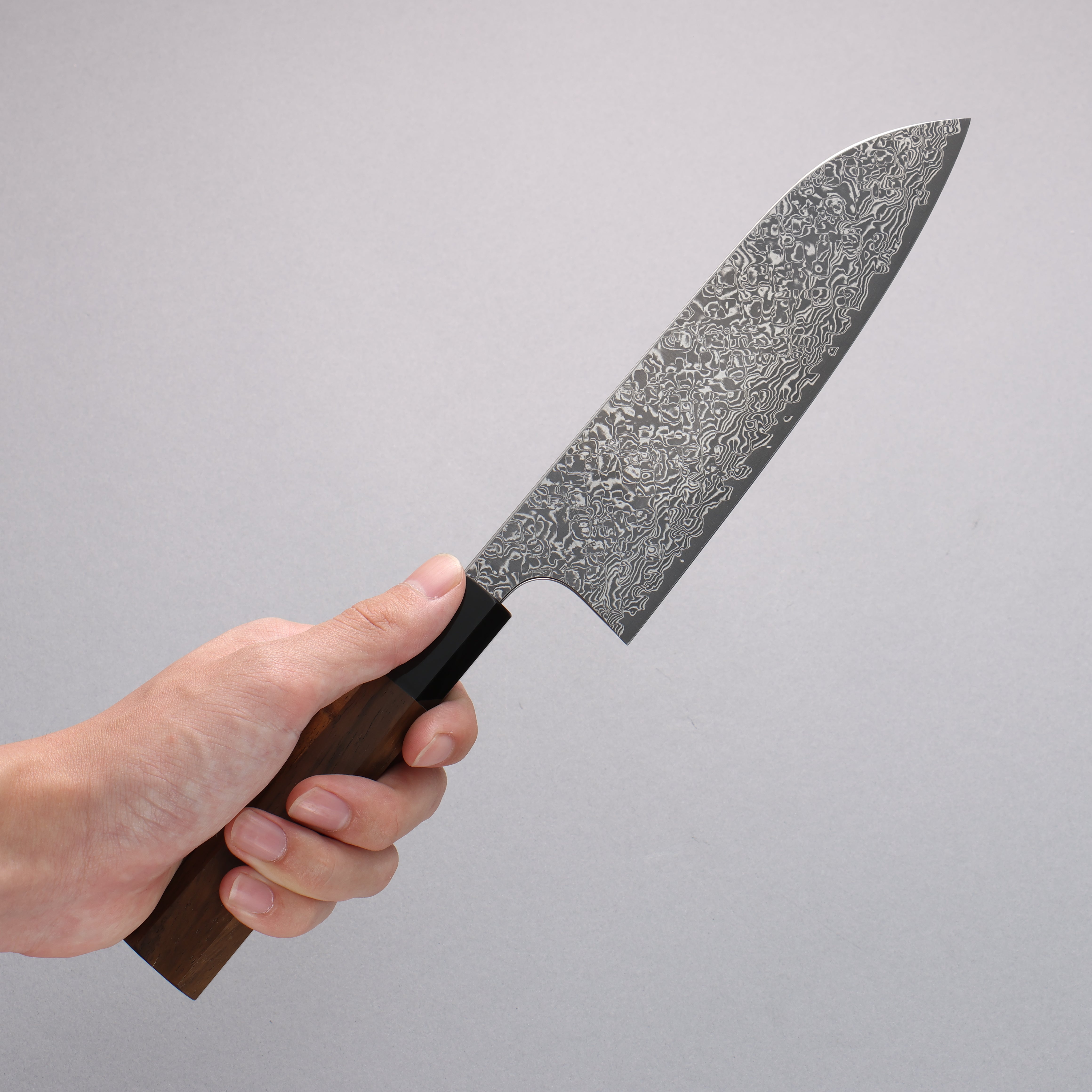 Yoshimi Kato VG10 Black Damascus Santoku 170mm Walnut Handle - Seisuke Knife