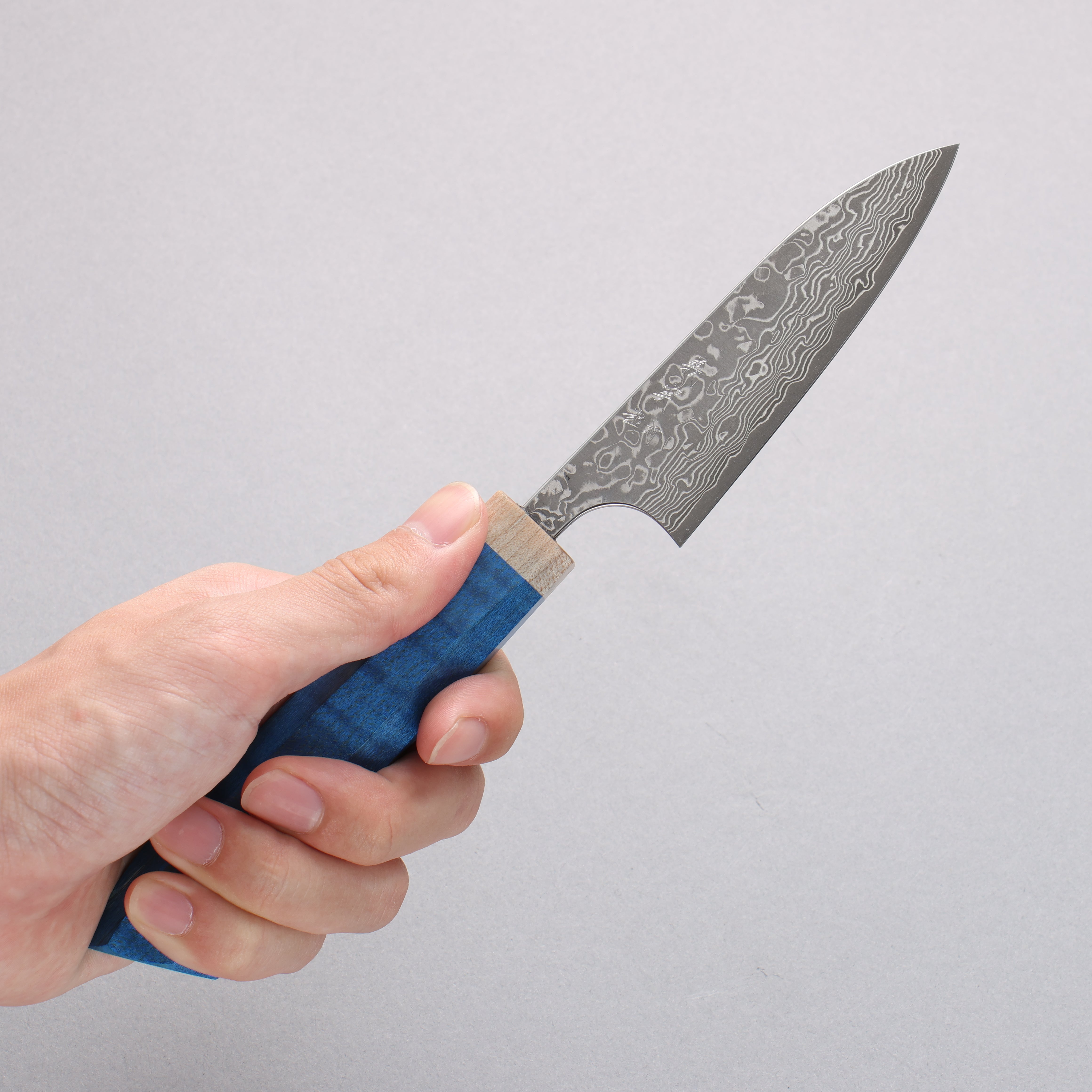 Yoshimi Kato VG10 Black Damascus Paring 90mm Blue Western-Style Handle - Seisuke Knife