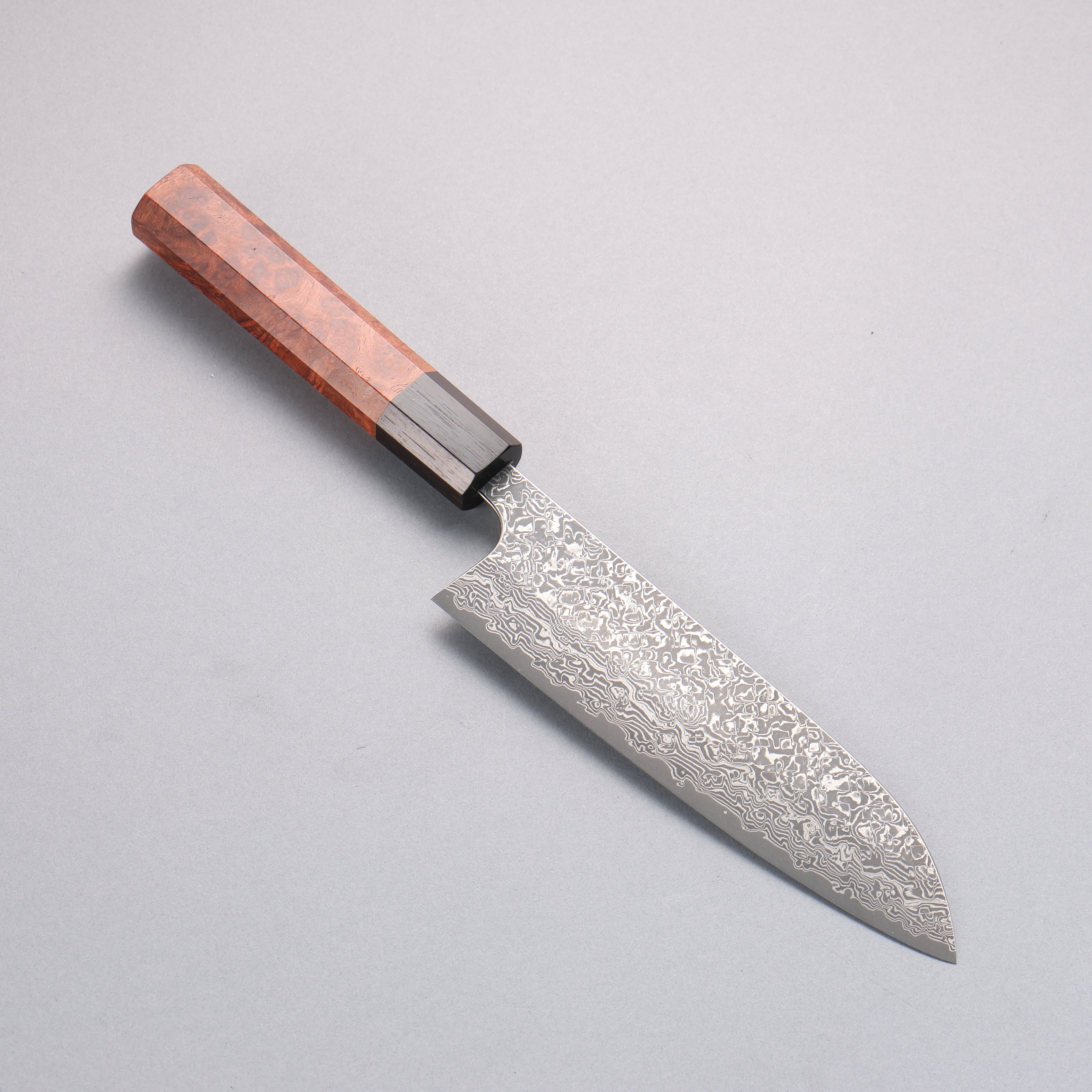 Yoshimi Kato VG10 Black Damascus Santoku 170mm Chinese Quince Burl (Ferrule: Ebony) Handle - Seisuke Knife