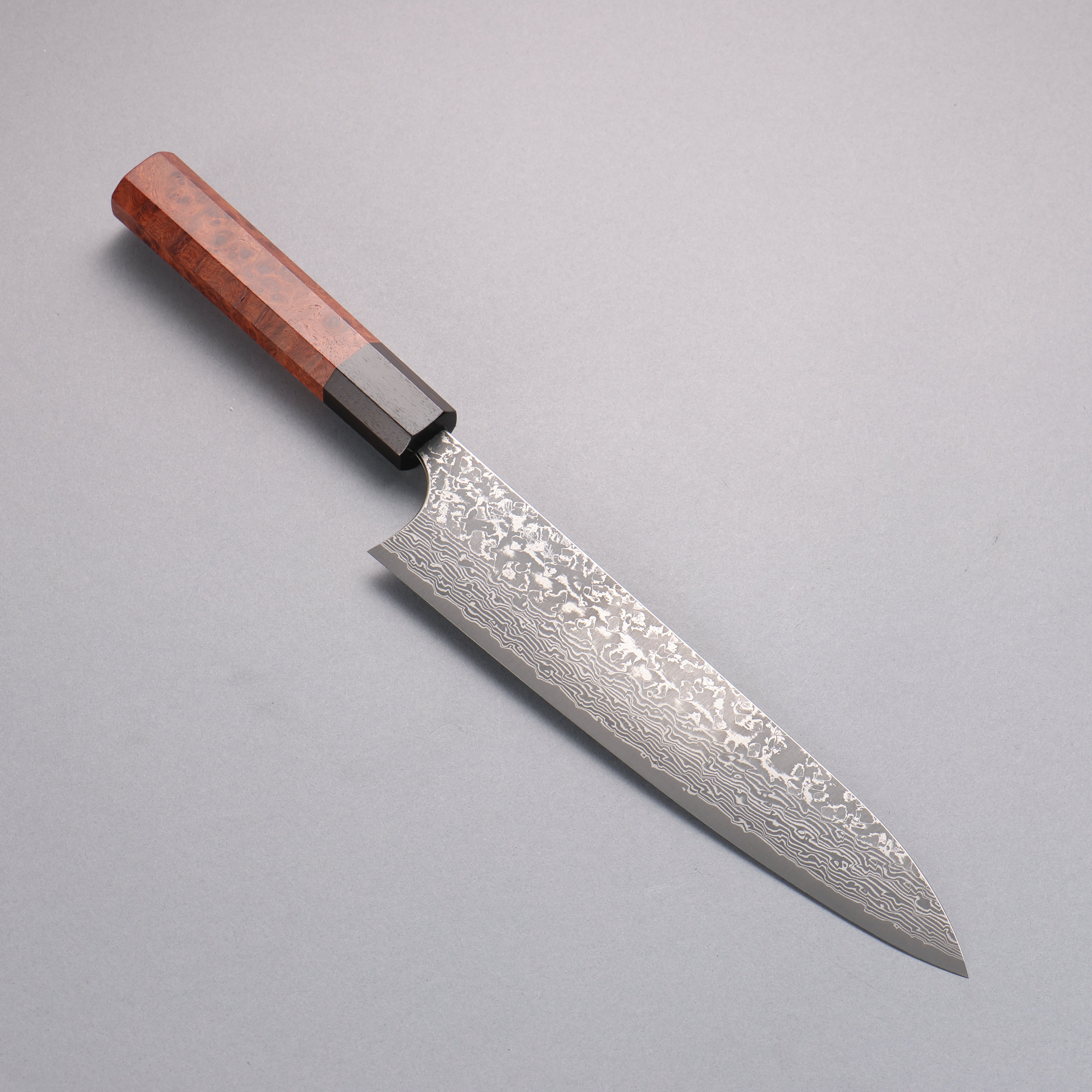 Yoshimi Kato VG10 Black Damascus Gyuto 210mm Chinese Quince Burl (Ferrule: Ebony) Handle - Seisuke Knife