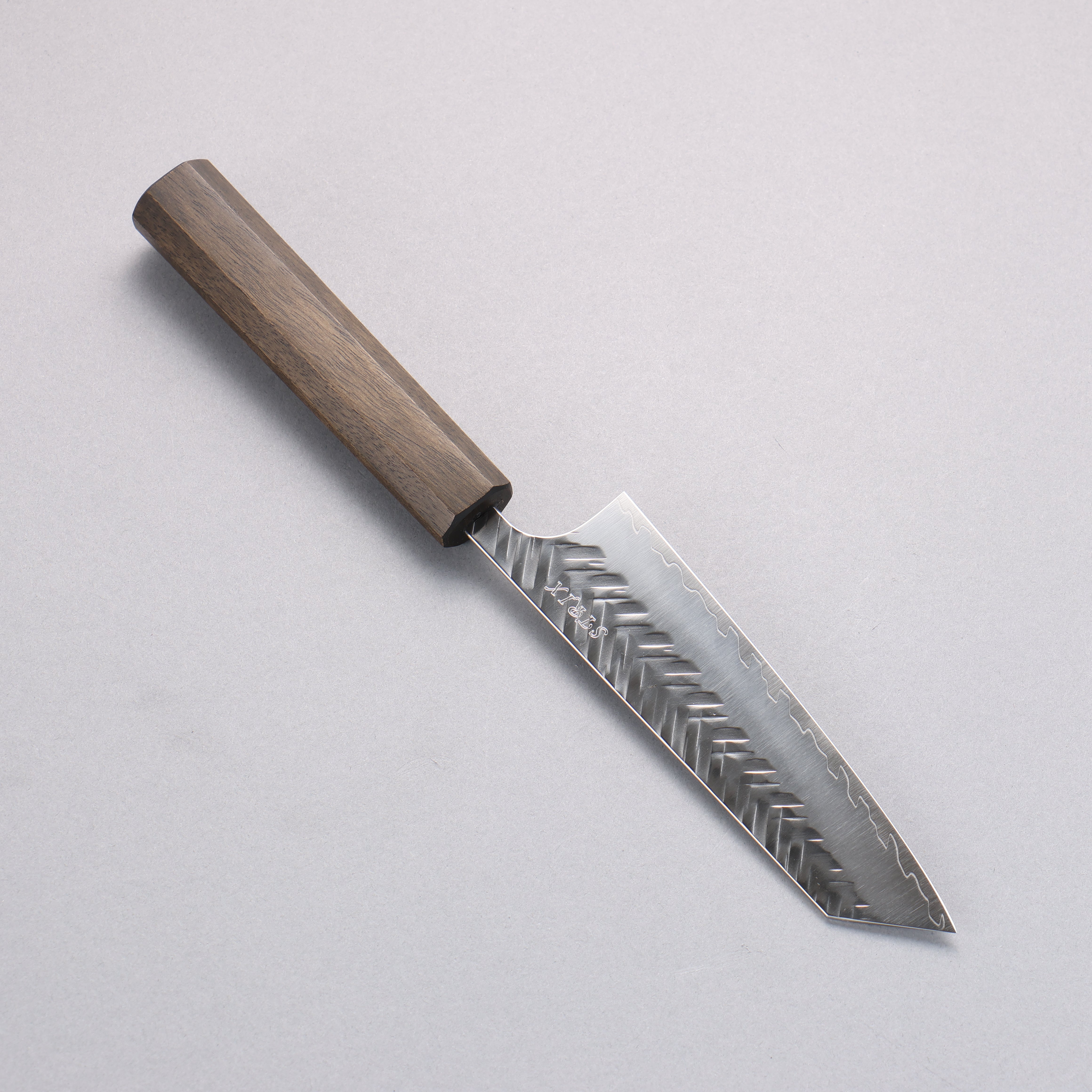 Yoshimi Kato SPG STRIX Hammered (V) Small Bunka 130mm Black Persimmon Black Lacquered Handle - Seisuke Knife