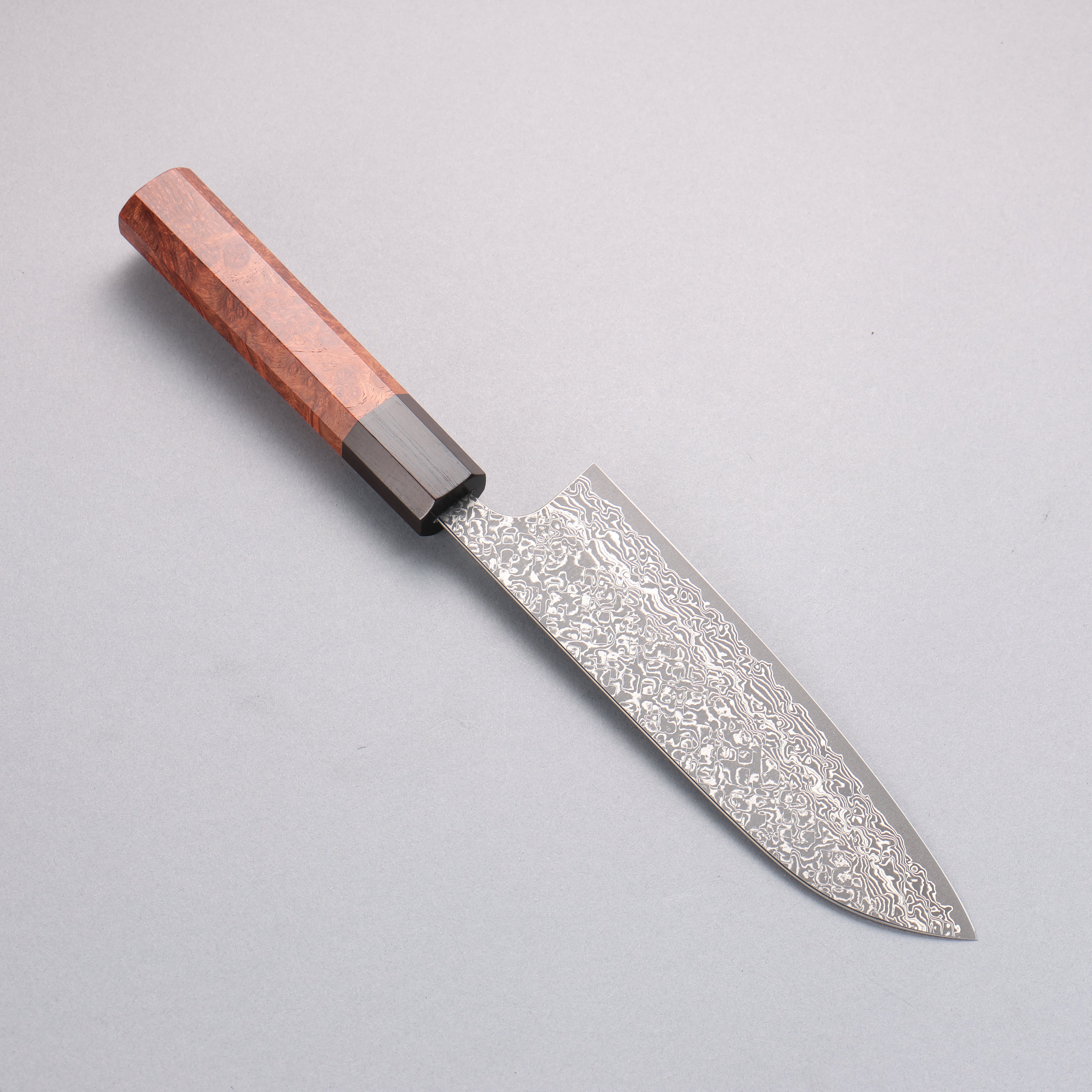 Yoshimi Kato VG10 Black Damascus Santoku 170mm Chinese Quince Burl (Ferrule: Ebony) Handle - Seisuke Knife