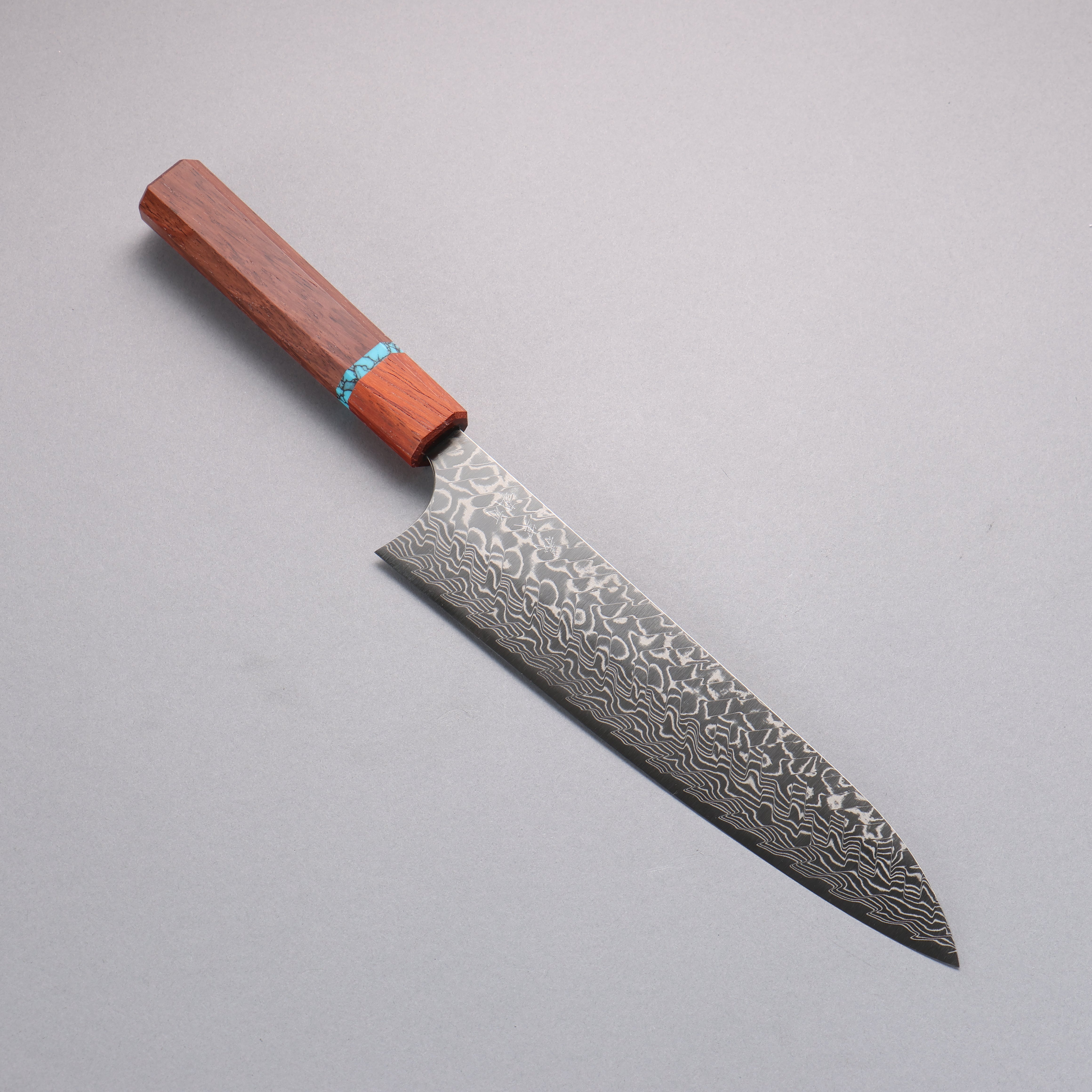 Yoshimi Kato SG2 Damascus Migaki Finished Gyuto 210mm Rosewood (Turquoise Ring) Handle - Seisuke Knife