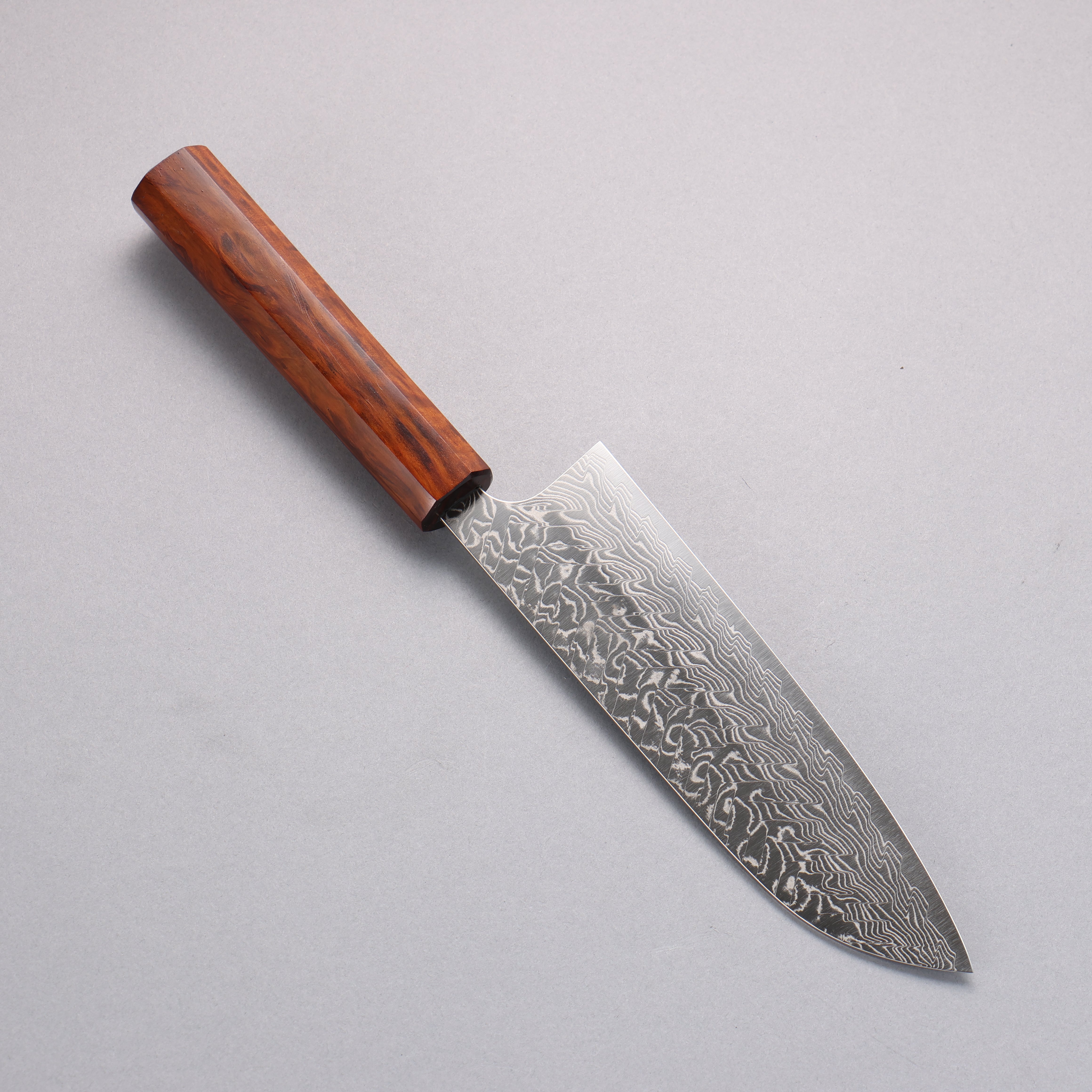 Yoshimi Kato SG2 Damascus Migaki Finished Santoku 170mm Cedar Burl (Laquered) Handle - Seisuke Knife