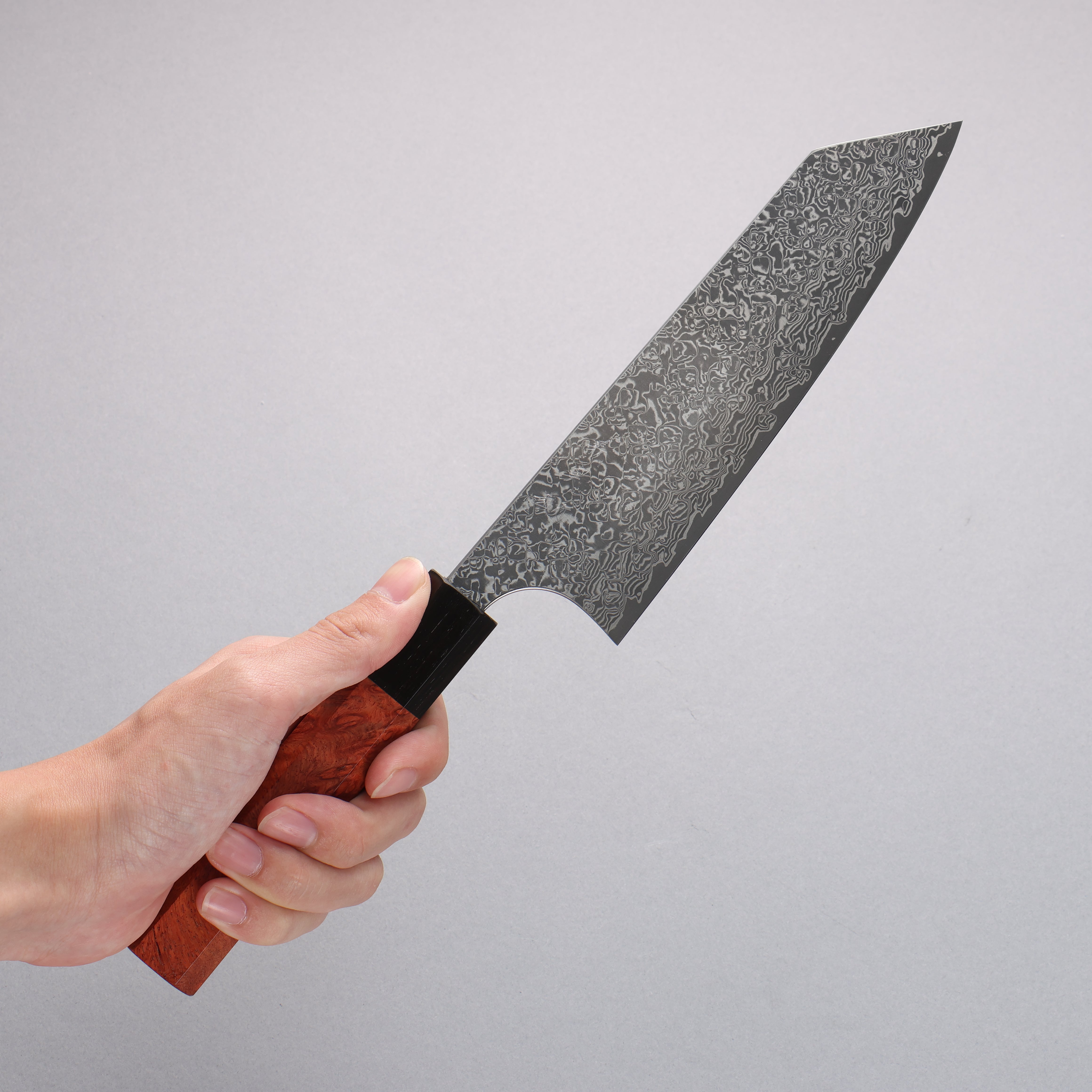 Yoshimi Kato VG10 Black Damascus Bunka 170mm Chinese Quince Burl (Ferrule: Ebony) Handle - Seisuke Knife