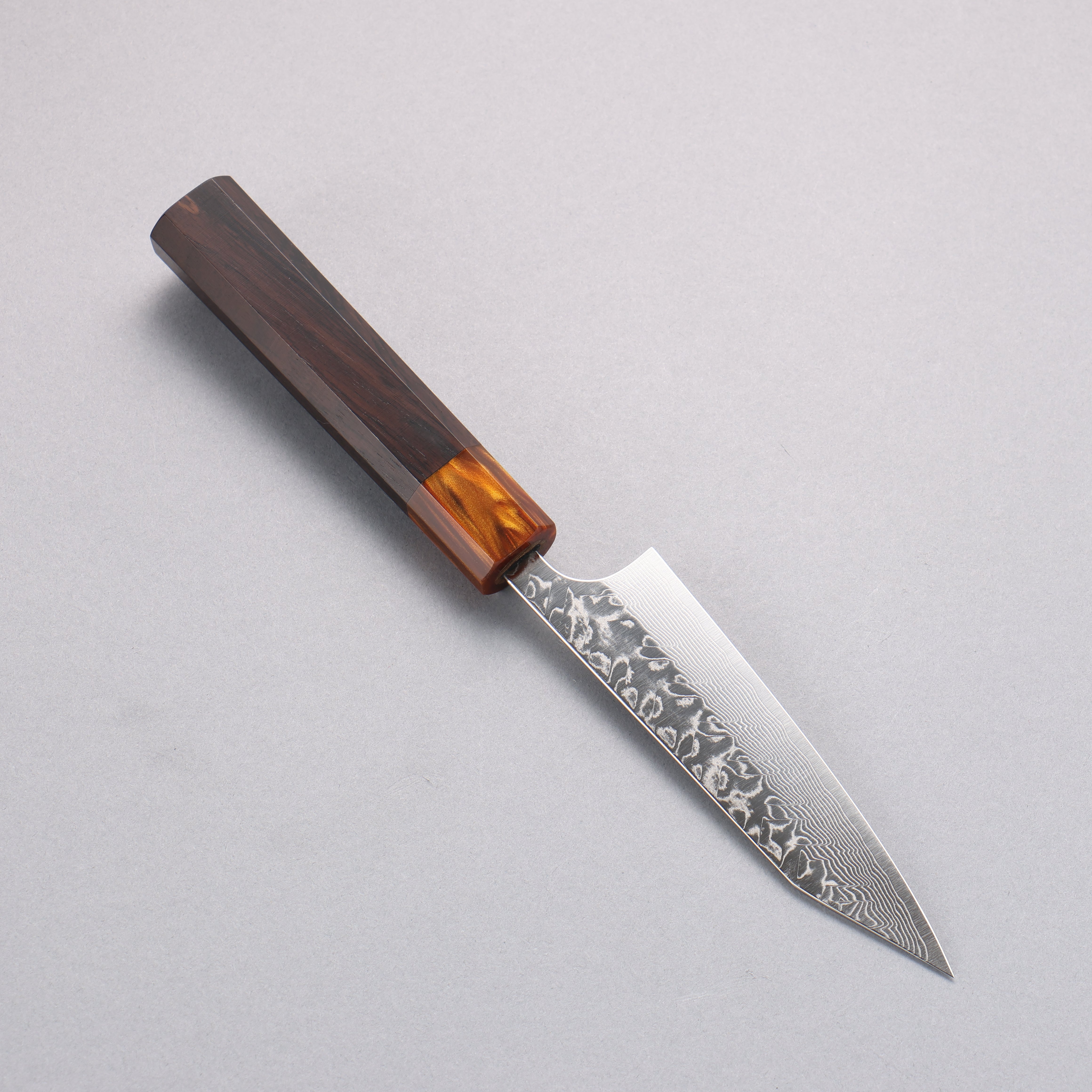 Yoshimi Kato SG2 Damascus Migaki Finished Kiritsuke Petty-Utility 120mm Ebony (ferrule: Orange Resin) Handle - Seisuke Knife