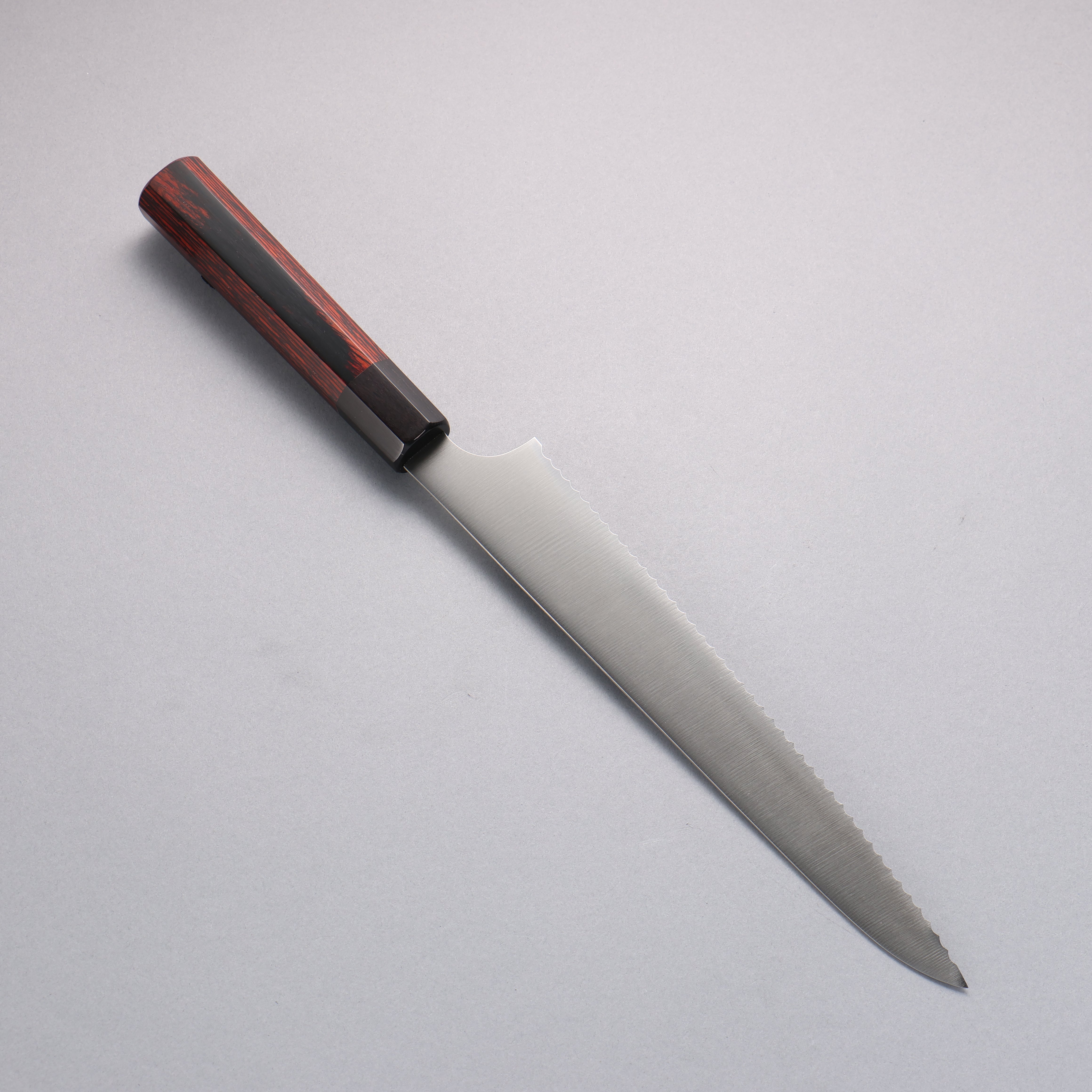 Seisuke Stainless Steel Bread Slicer 240mm Red Pakka wood Handle - Seisuke Knife