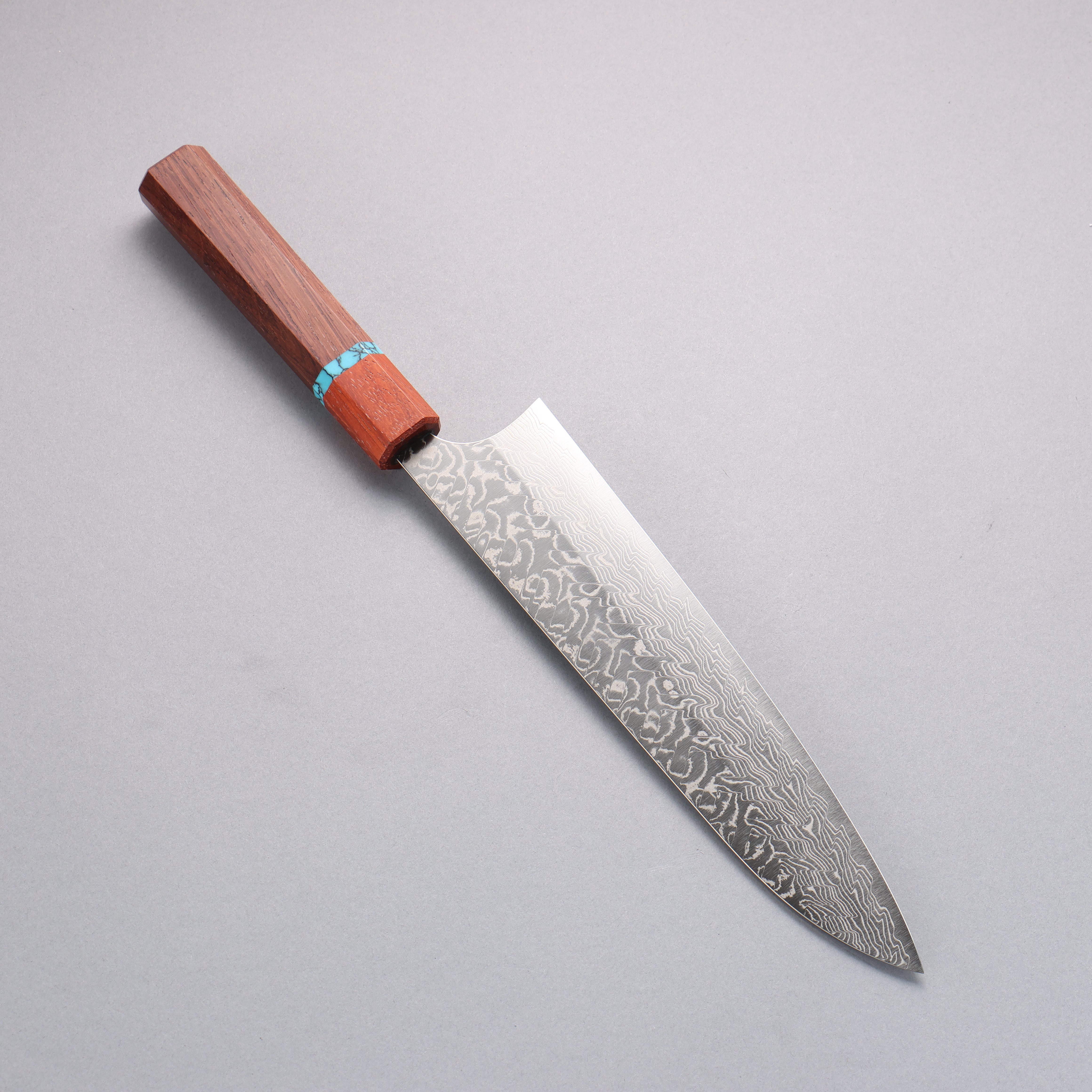 Yoshimi Kato SG2 Damascus Migaki Finished Gyuto 210mm Rosewood (Turquoise Ring) Handle - Seisuke Knife