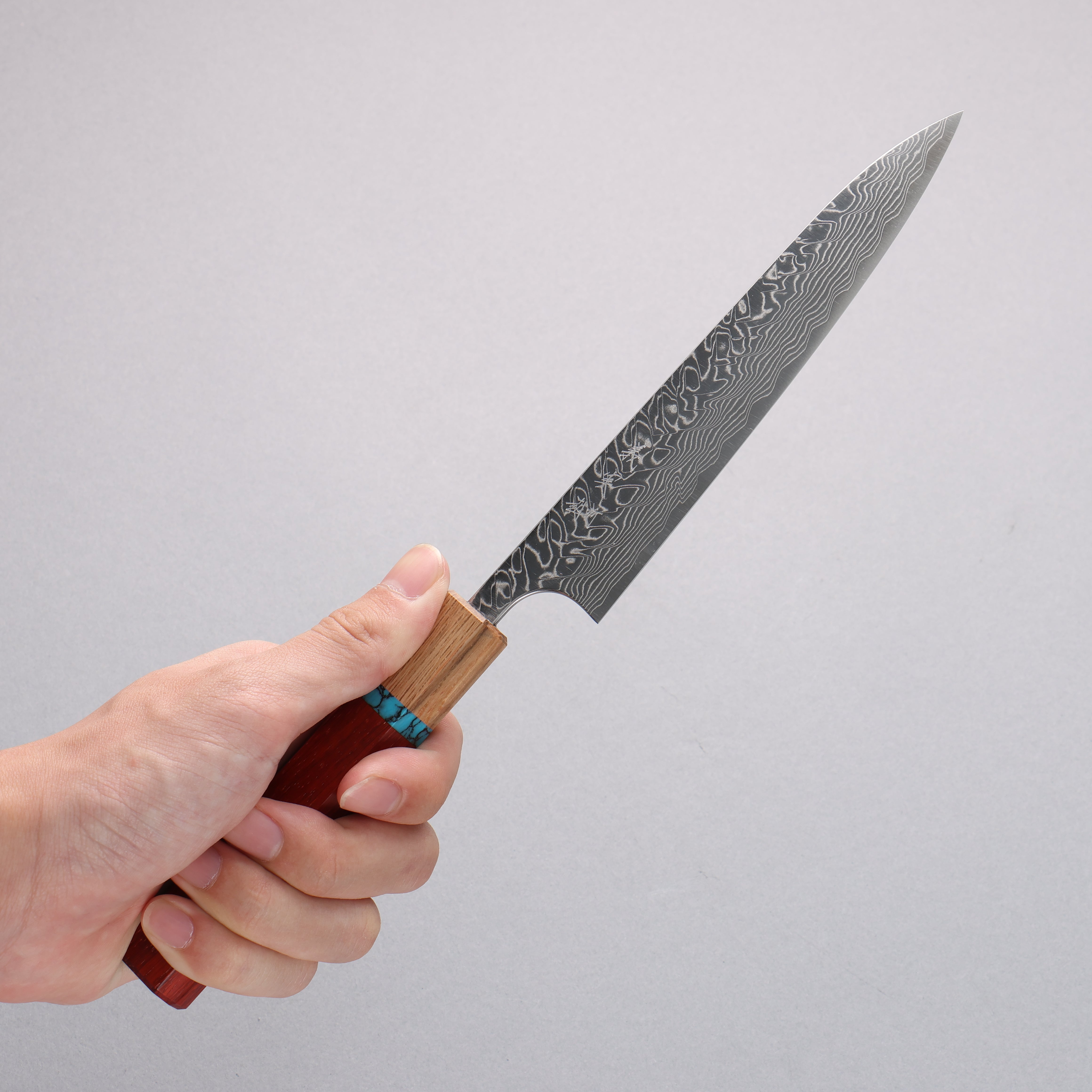 Yoshimi Kato SG2 Damascus Migaki Finished Petty-Utility 150mm Padoauk(Turquoise Ring) Handle - Seisuke Knife