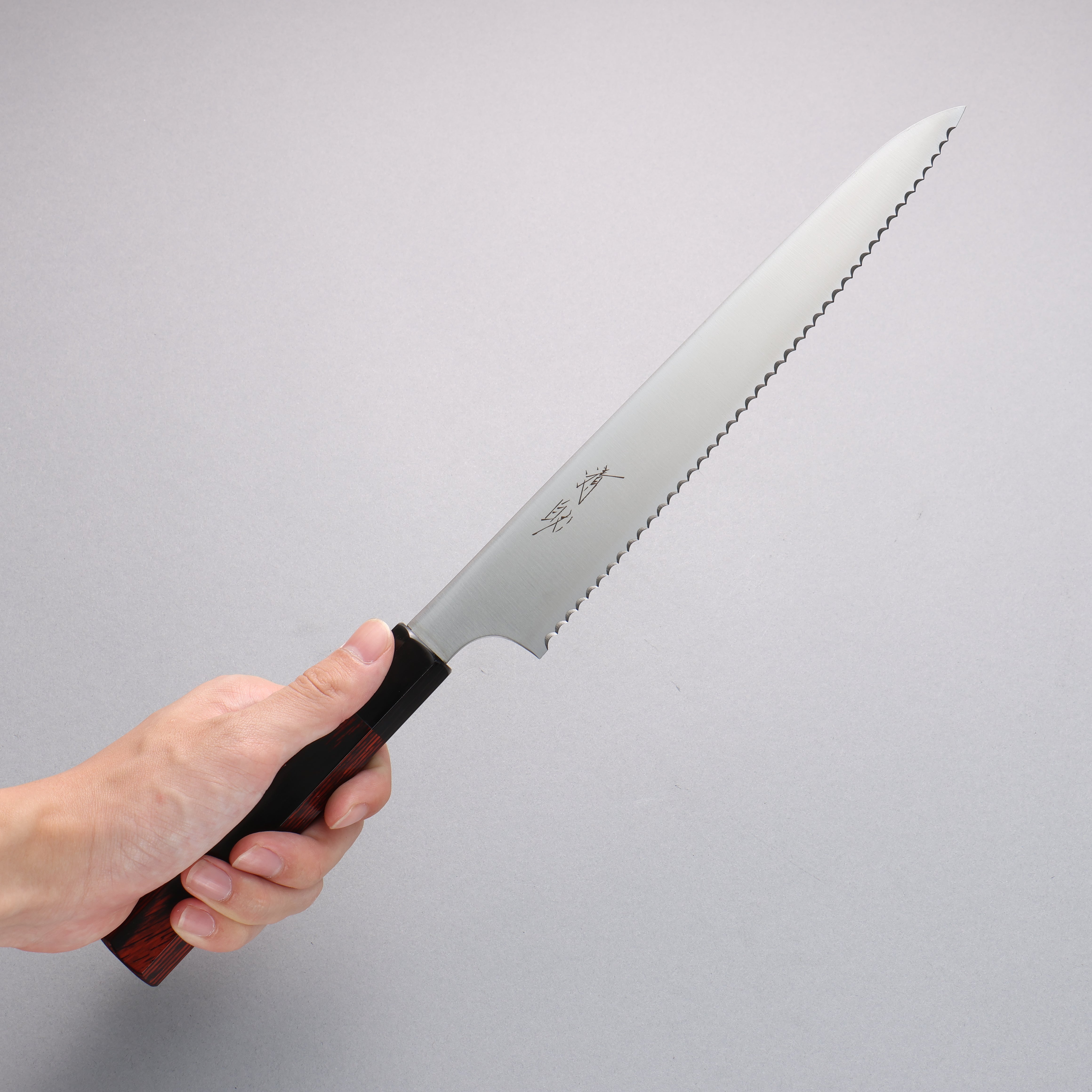 Seisuke Stainless Steel Bread Slicer 240mm Red Pakka wood Handle - Seisuke Knife