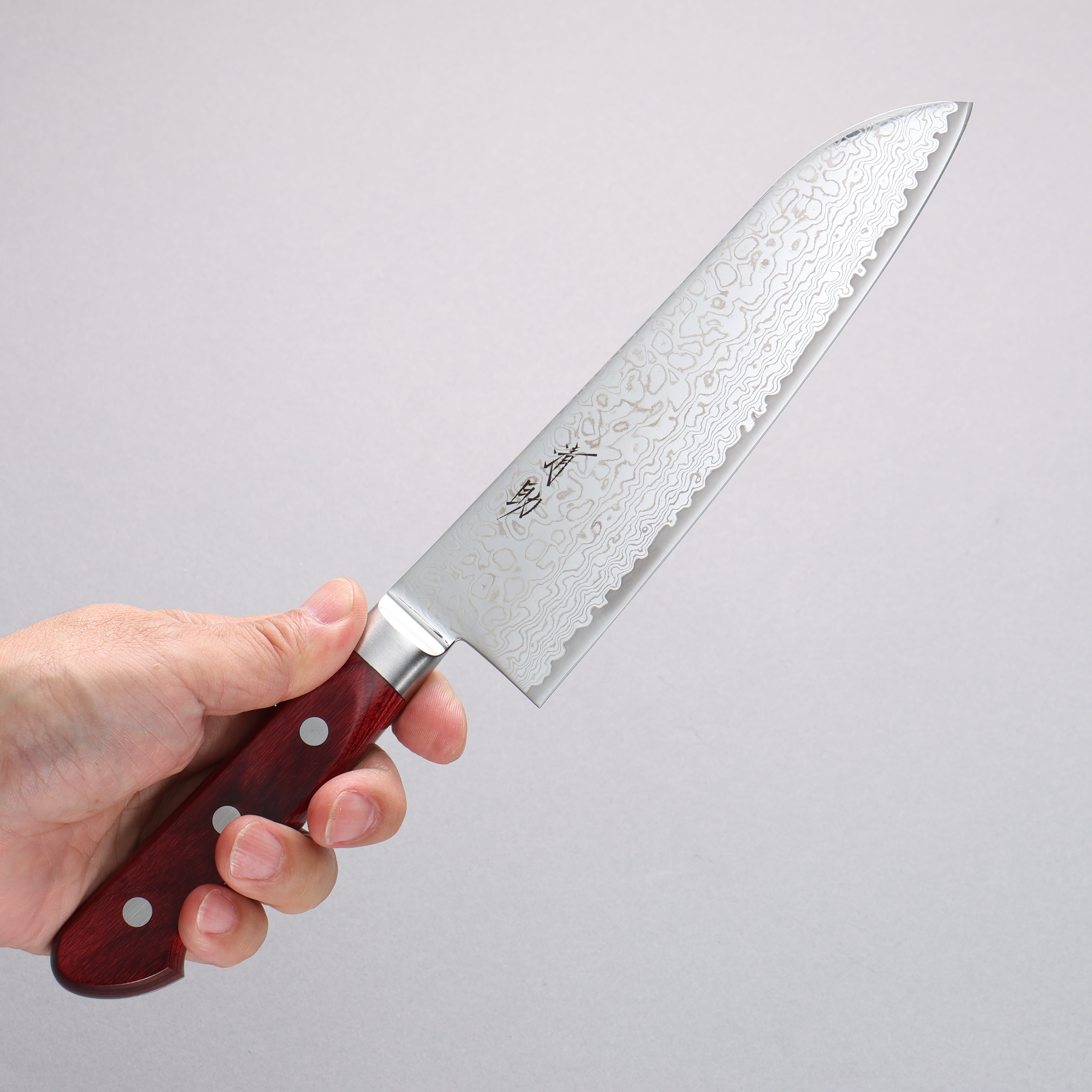Seisuke Kagami-2 AUS10 Migaki Damascus Santoku 180mm Red Pakka wood Handle - Seisuke Knife