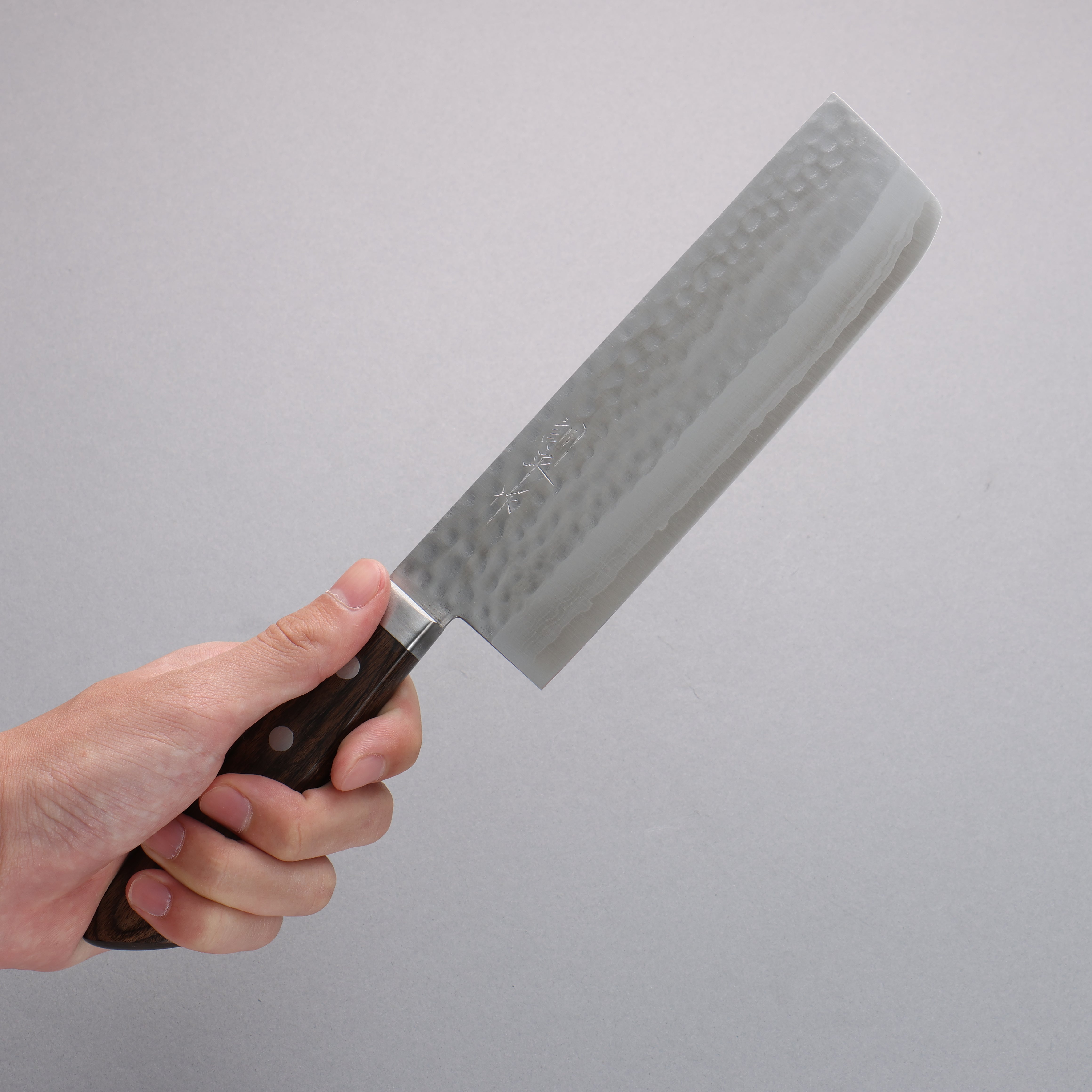 Kunihira Kokuryu VG10 Hammered Damascus Nakiri 165mm Scotch Pakka wood Handle - Seisuke Knife