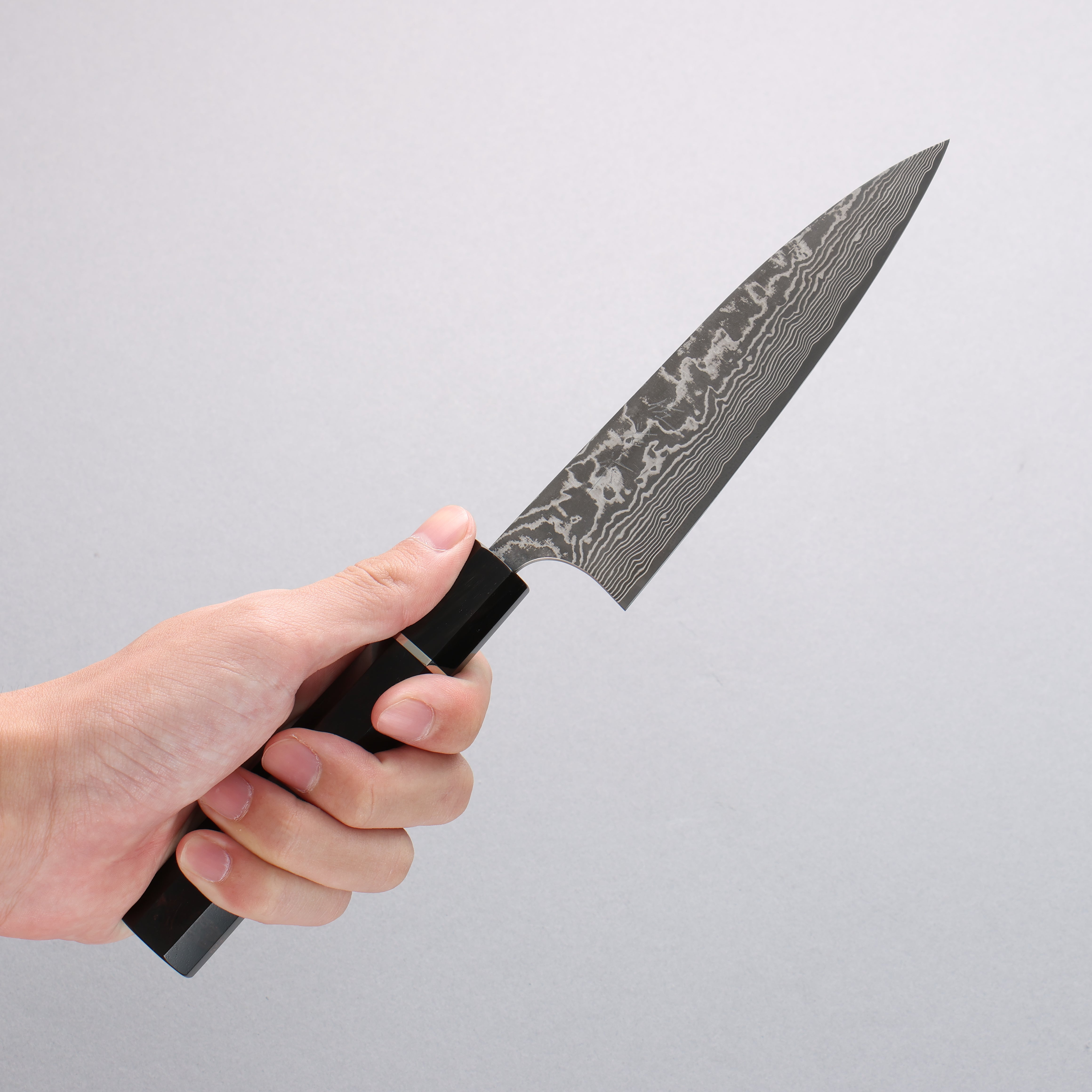 Takeshi Saji SG2 Black Damascus Petty-Utility 130mm Ebony Wood (with Silver Ring) Handle - Seisuke Knife