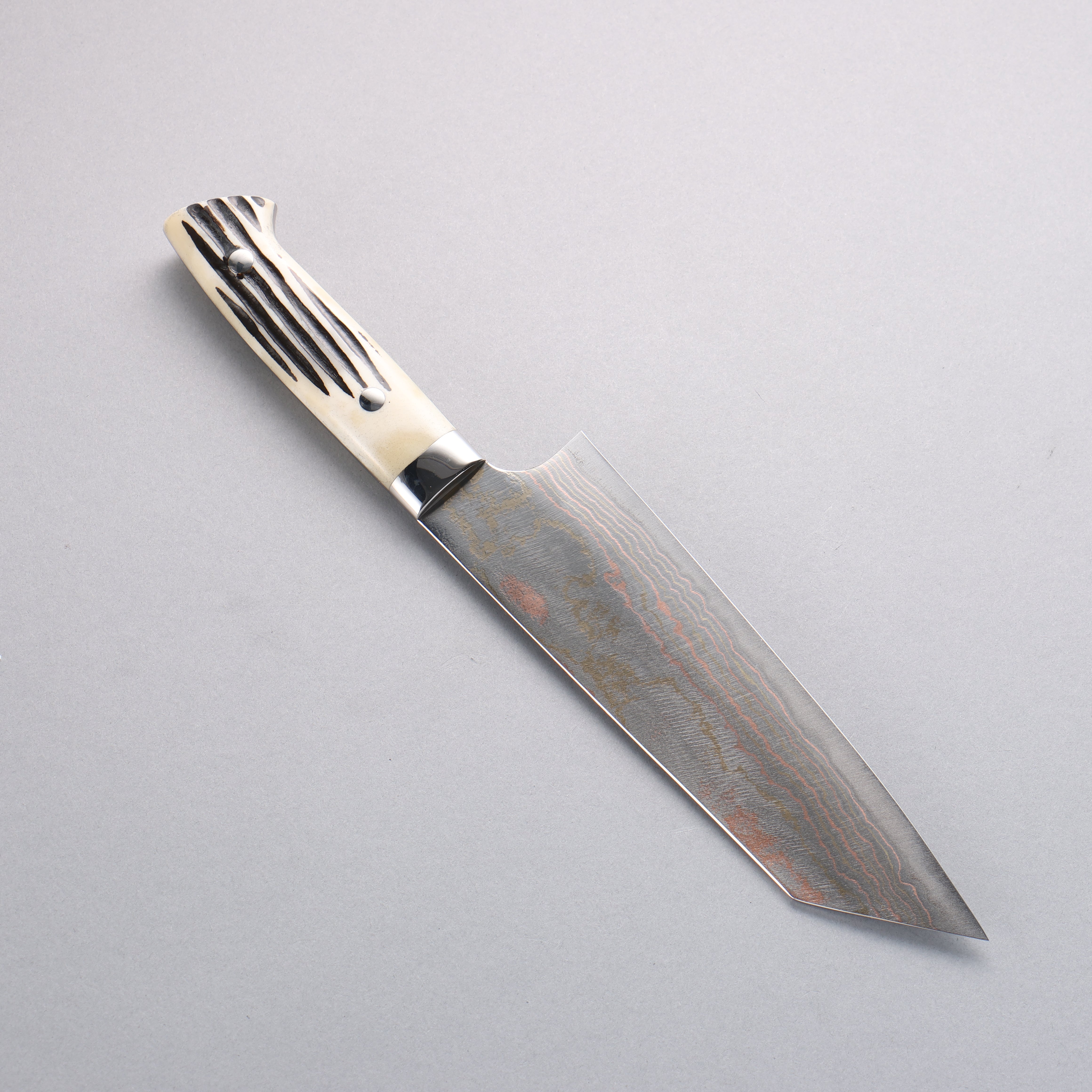 Takeshi Saji Blue Steel No.2 Colored Damascus Bunka 180mm White Deer Horn Handle - Seisuke Knife
